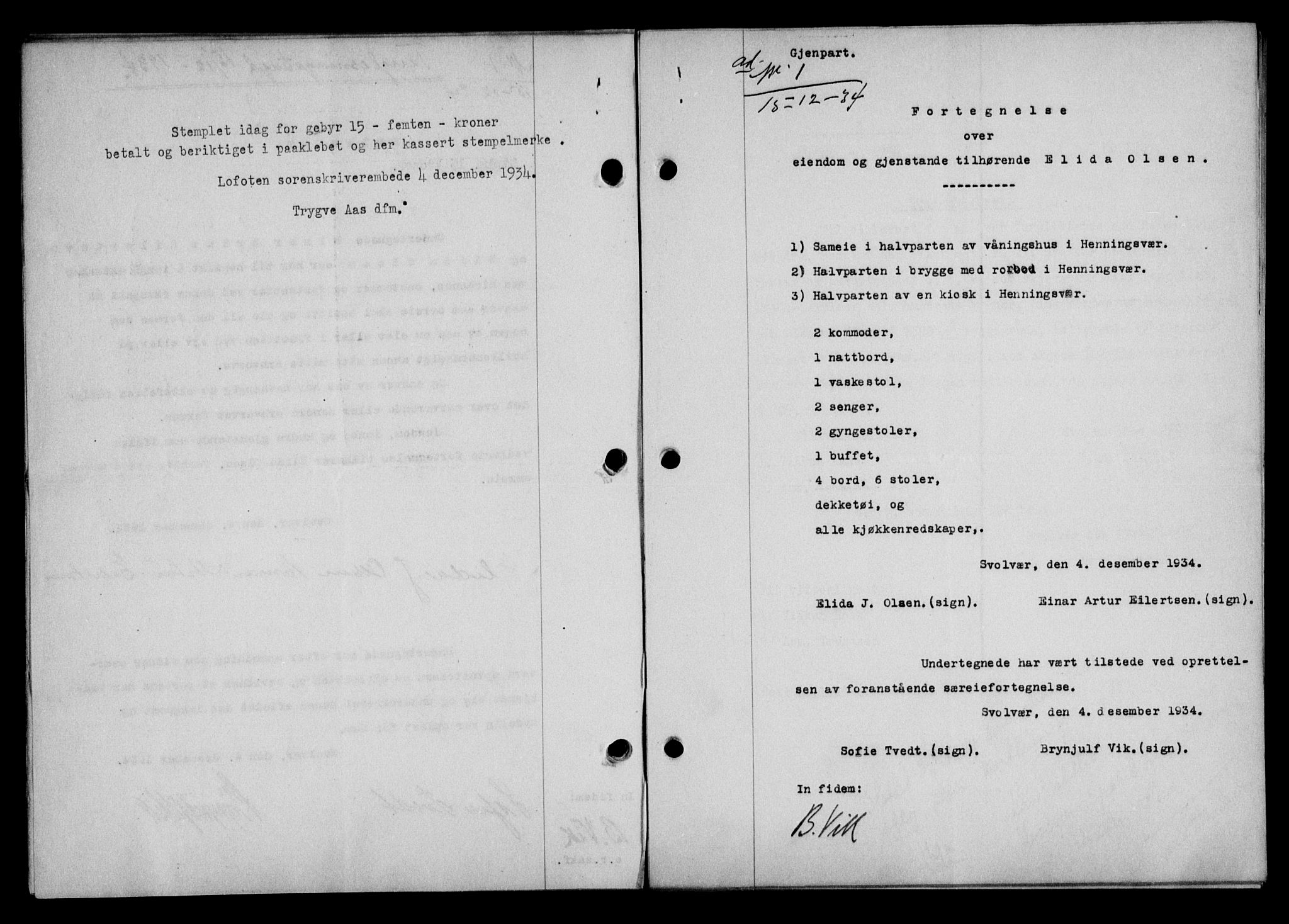 Lofoten sorenskriveri, SAT/A-0017/1/2/2C/L0030b: Mortgage book no. 30b, 1934-1934, Deed date: 15.12.1934