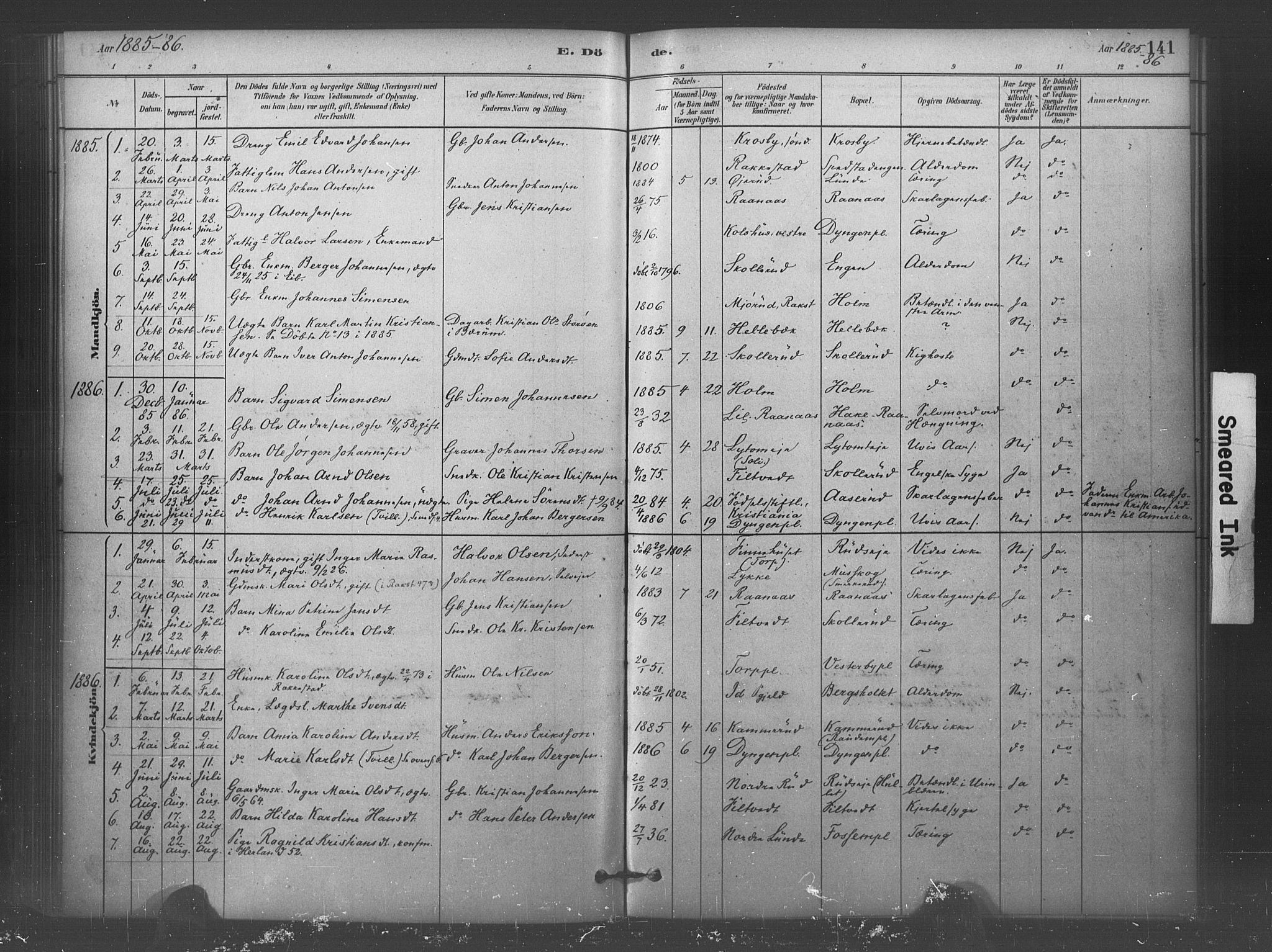 Eidsberg prestekontor Kirkebøker, AV/SAO-A-10905/F/Fc/L0001: Parish register (official) no. III 1, 1879-1905, p. 141