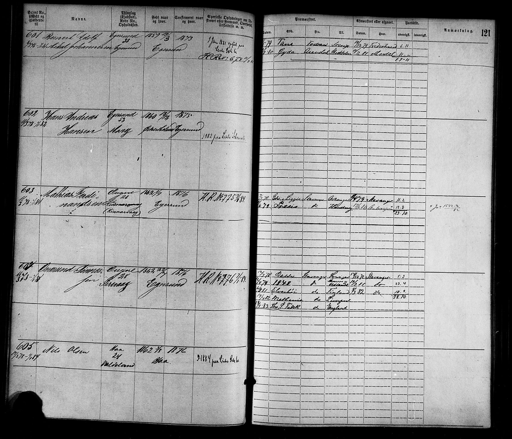 Egersund mønstringskrets, SAK/2031-0019/F/Fa/L0001: Annotasjonsrulle nr 1-1440 med register, O-1, 1869-1895, p. 138