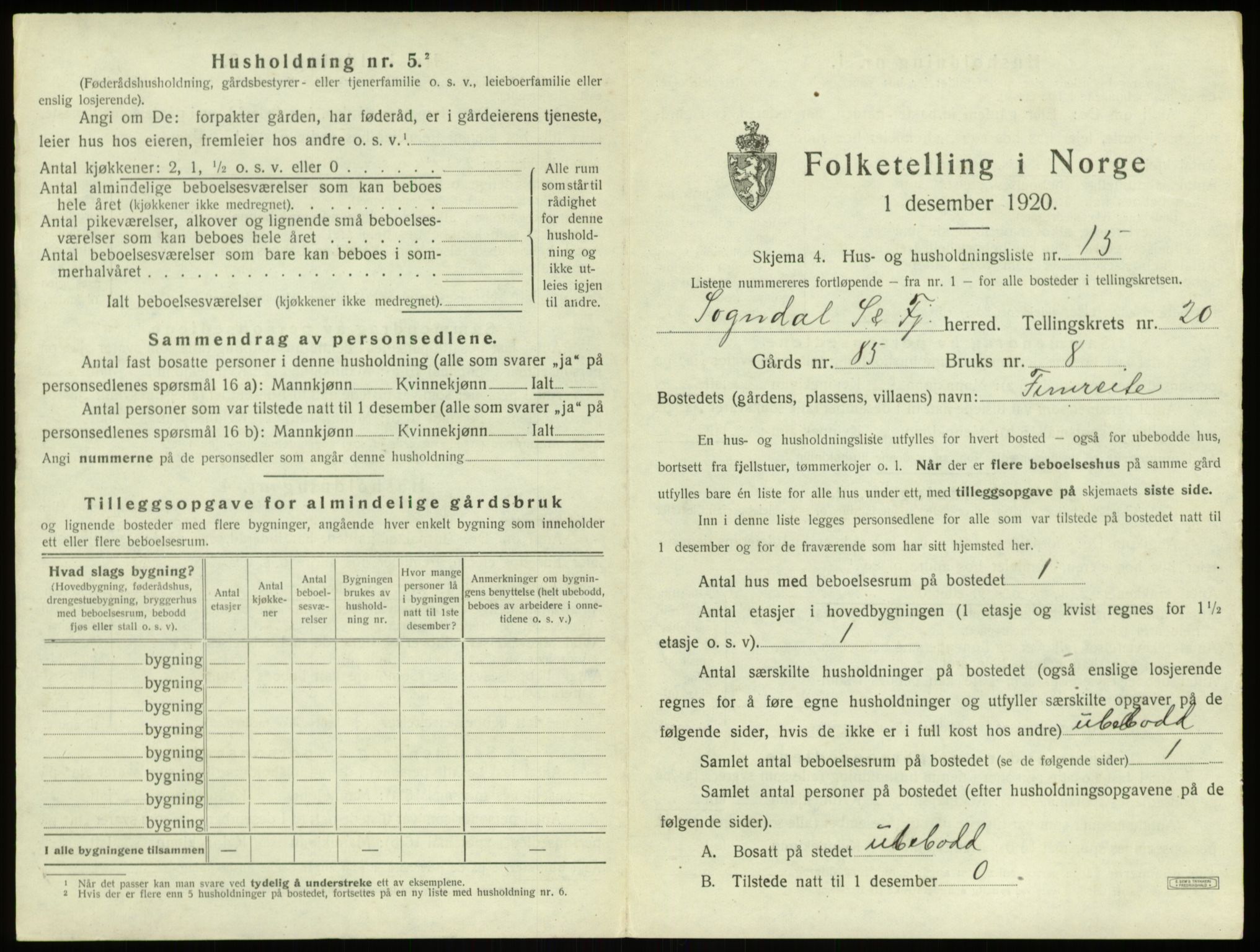 SAB, 1920 census for Sogndal, 1920, p. 1130