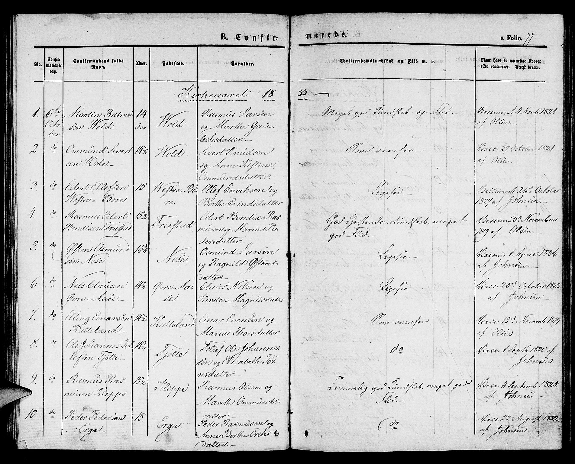 Klepp sokneprestkontor, SAST/A-101803/001/3/30BA/L0003: Parish register (official) no. A 3, 1833-1842, p. 77