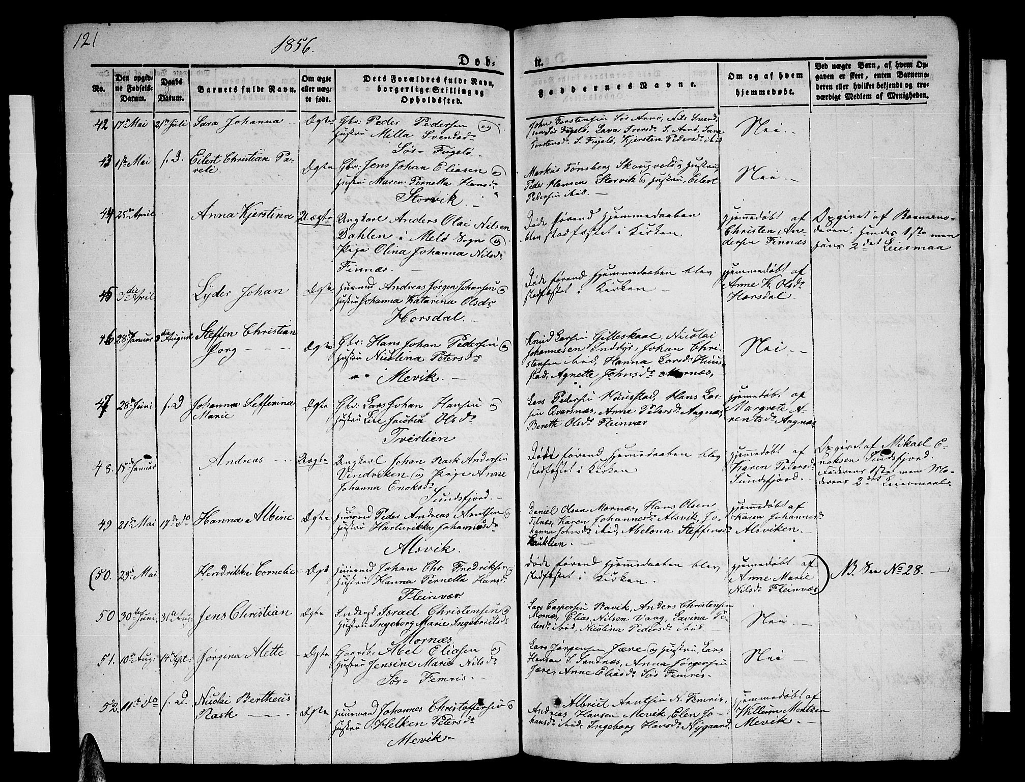 Ministerialprotokoller, klokkerbøker og fødselsregistre - Nordland, SAT/A-1459/805/L0106: Parish register (copy) no. 805C02, 1841-1861, p. 121