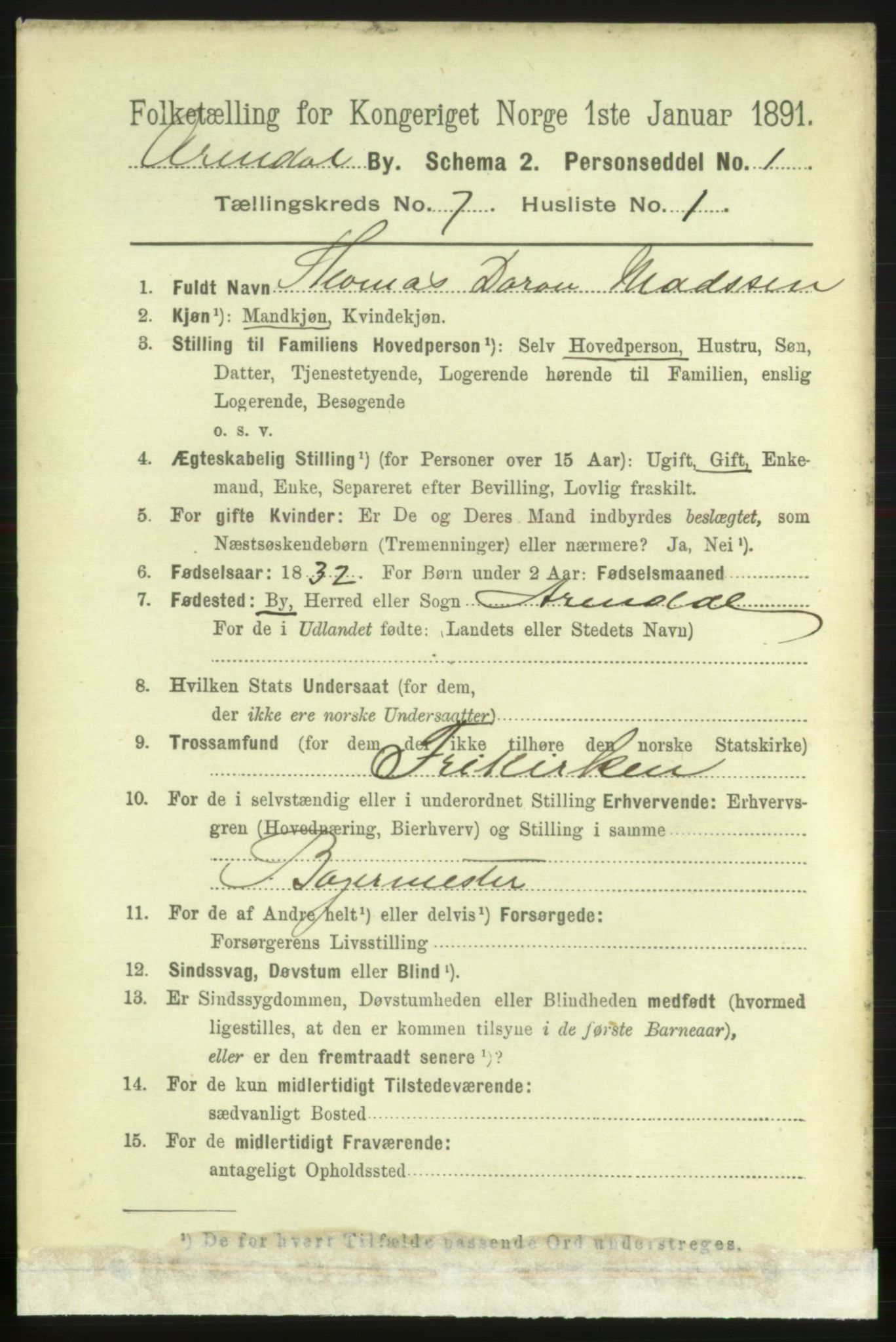 RA, 1891 census for 0903 Arendal, 1891, p. 2528