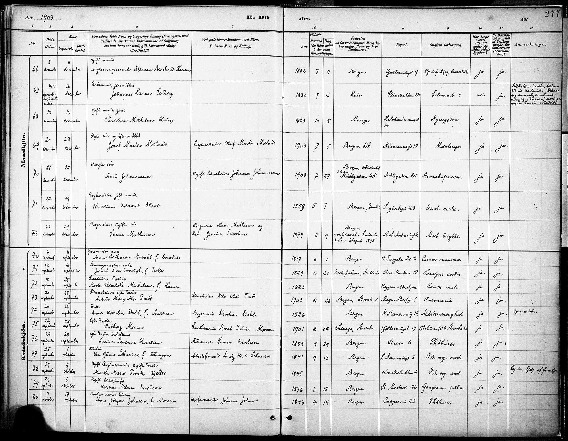 Domkirken sokneprestembete, AV/SAB-A-74801/H/Haa/L0043: Parish register (official) no. E 5, 1882-1904, p. 277