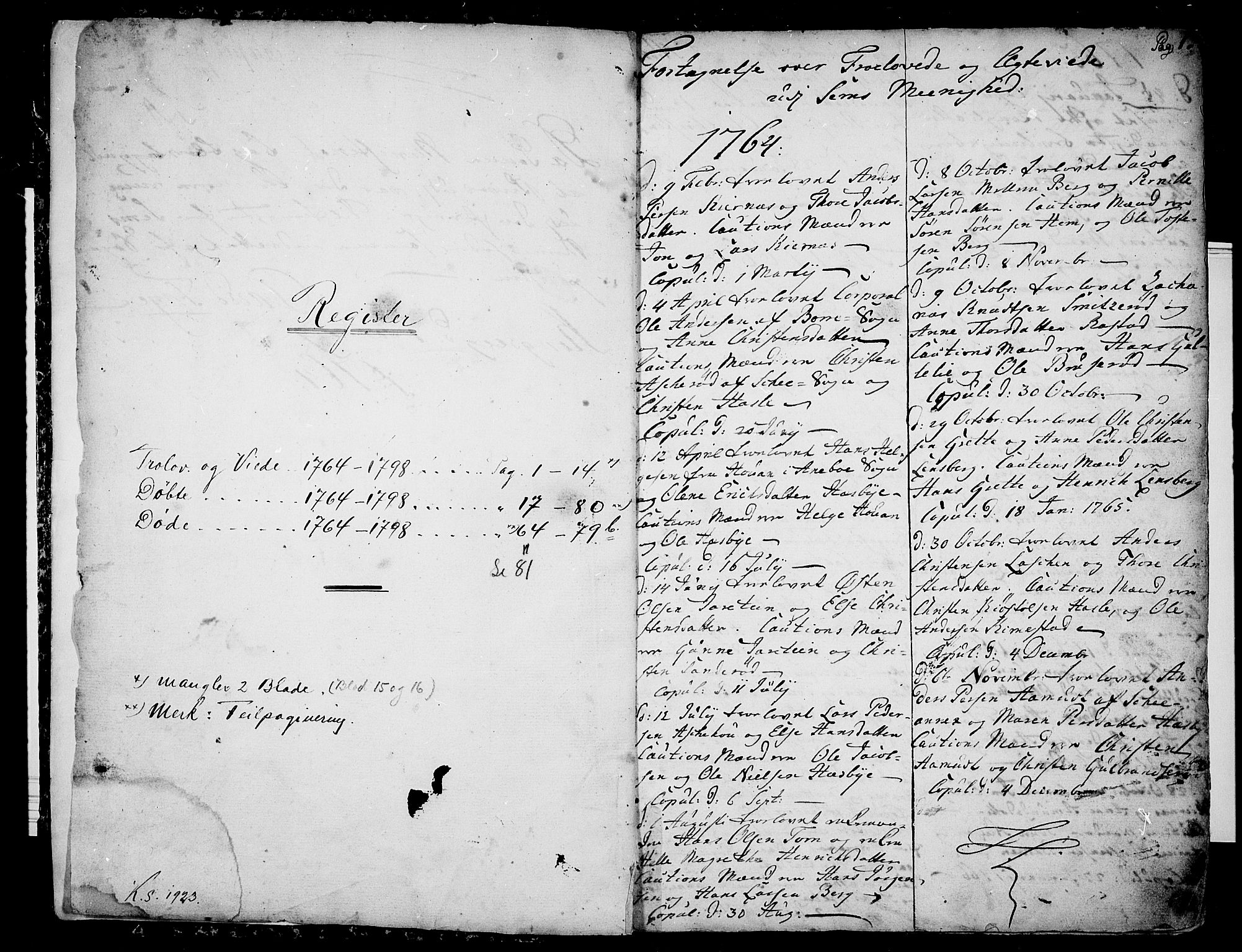 Sem kirkebøker, AV/SAKO-A-5/F/Fa/L0002: Parish register (official) no. I 2, 1764-1798, p. 1