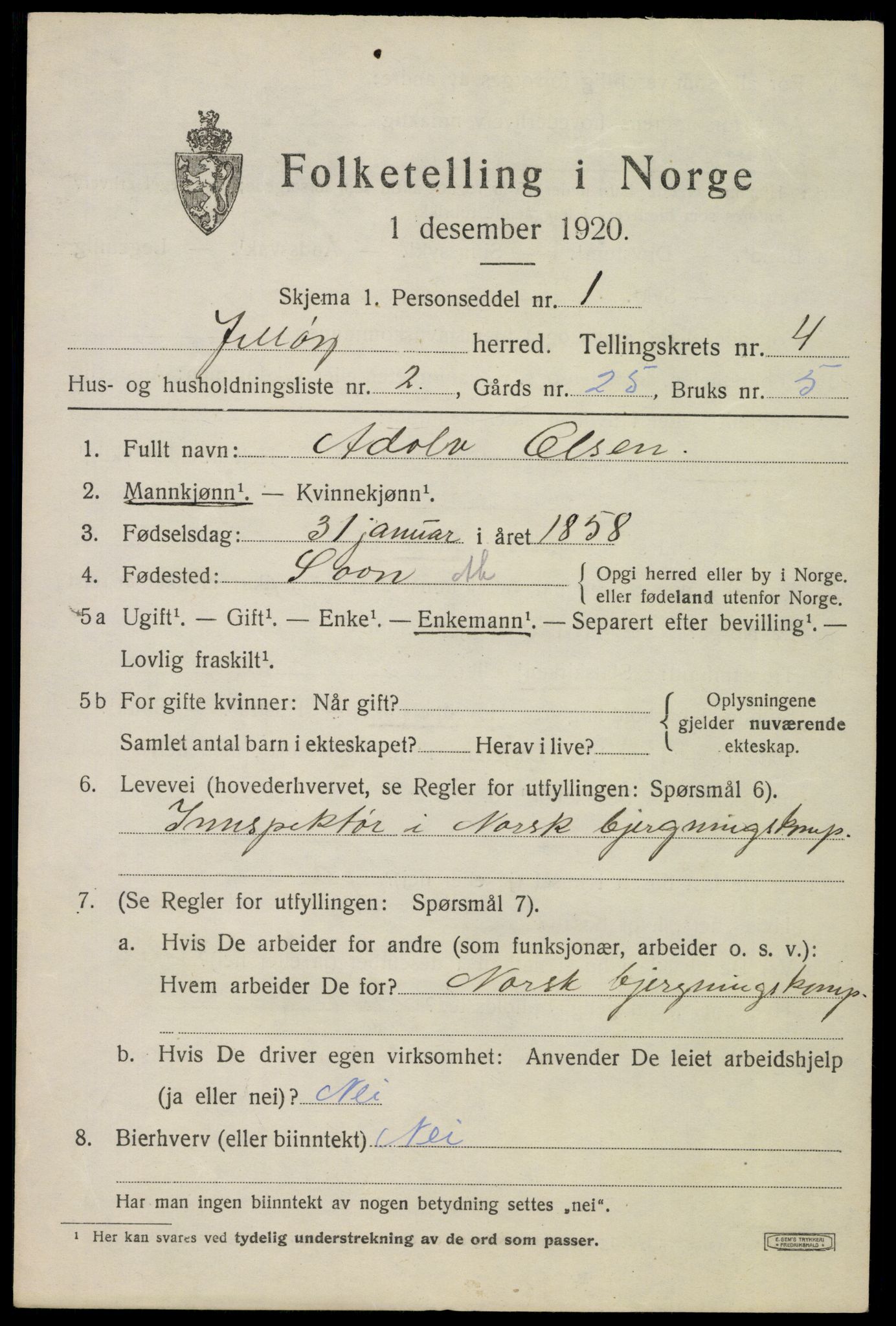 SAO, 1920 census for Moss land district, 1920, p. 4813