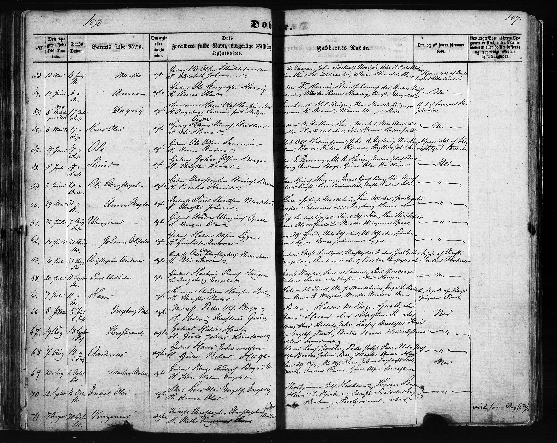 Fusa sokneprestembete, SAB/A-75401/H/Haa: Parish register (official) no. A 1I, 1855-1879, p. 109