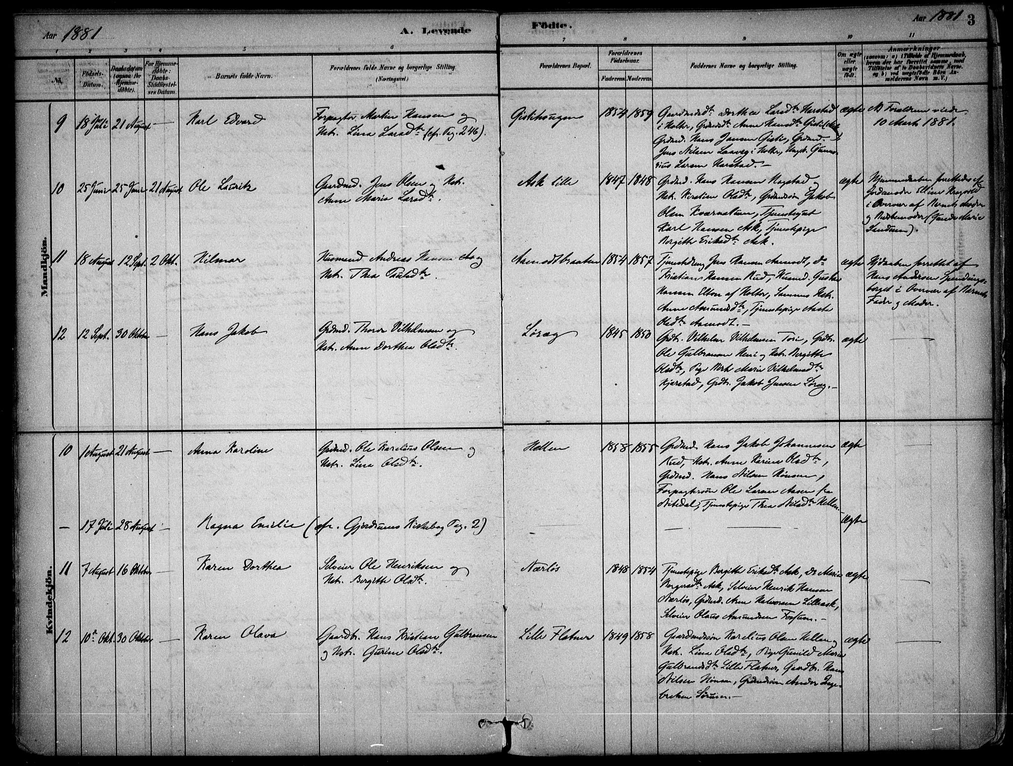 Gjerdrum prestekontor Kirkebøker, AV/SAO-A-10412b/F/Fb/L0001: Parish register (official) no. II 1, 1881-1921, p. 3