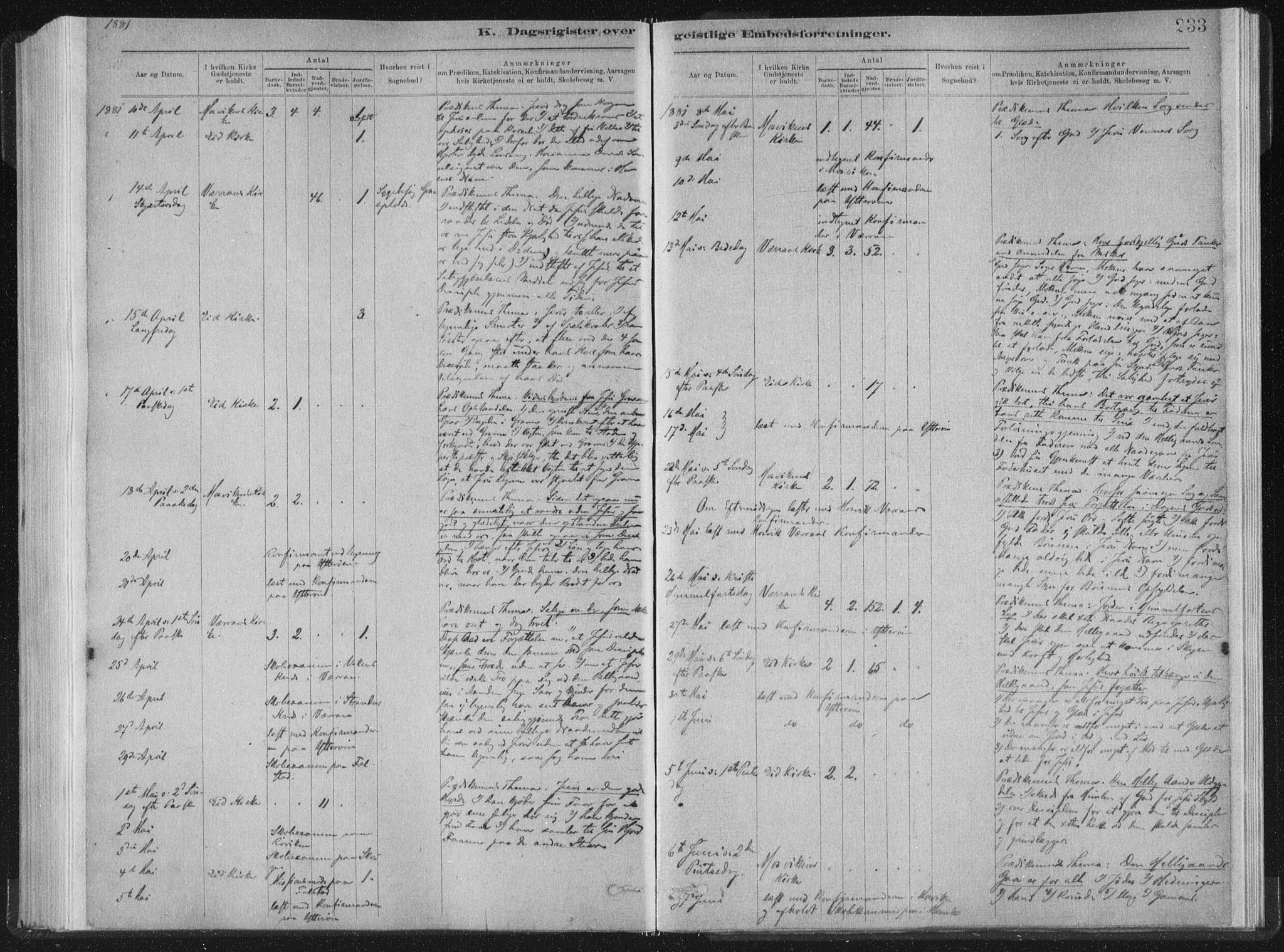 Ministerialprotokoller, klokkerbøker og fødselsregistre - Nord-Trøndelag, SAT/A-1458/722/L0220: Parish register (official) no. 722A07, 1881-1908, p. 233