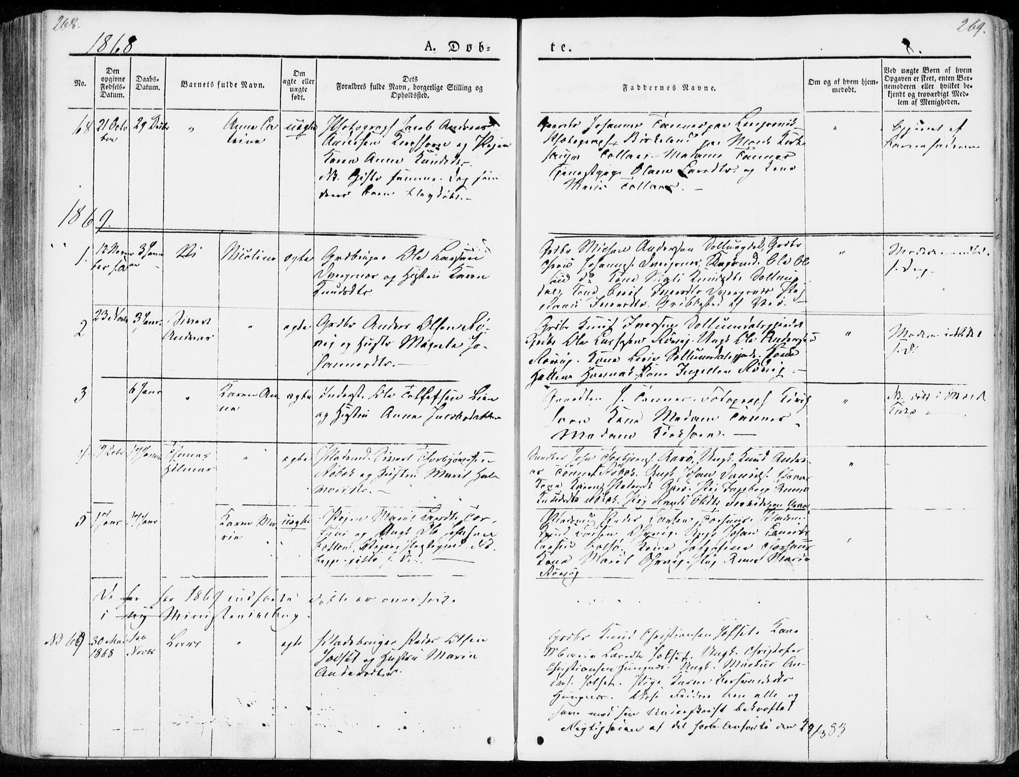Ministerialprotokoller, klokkerbøker og fødselsregistre - Møre og Romsdal, SAT/A-1454/555/L0653: Parish register (official) no. 555A04, 1843-1869, p. 268-269