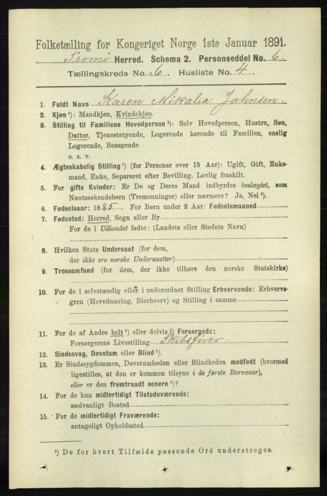 RA, 1891 census for 0921 Tromøy, 1891, p. 2881