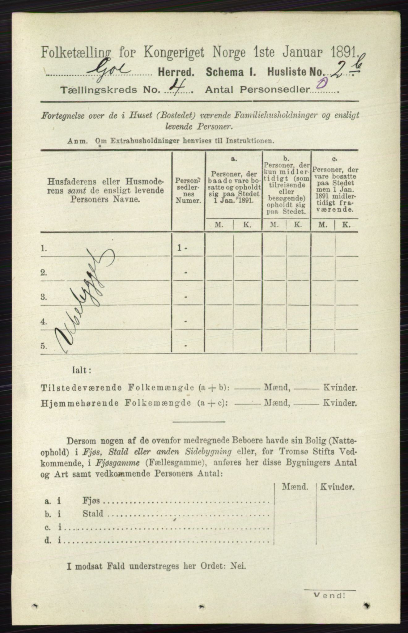 RA, 1891 census for 0617 Gol og Hemsedal, 1891, p. 1712