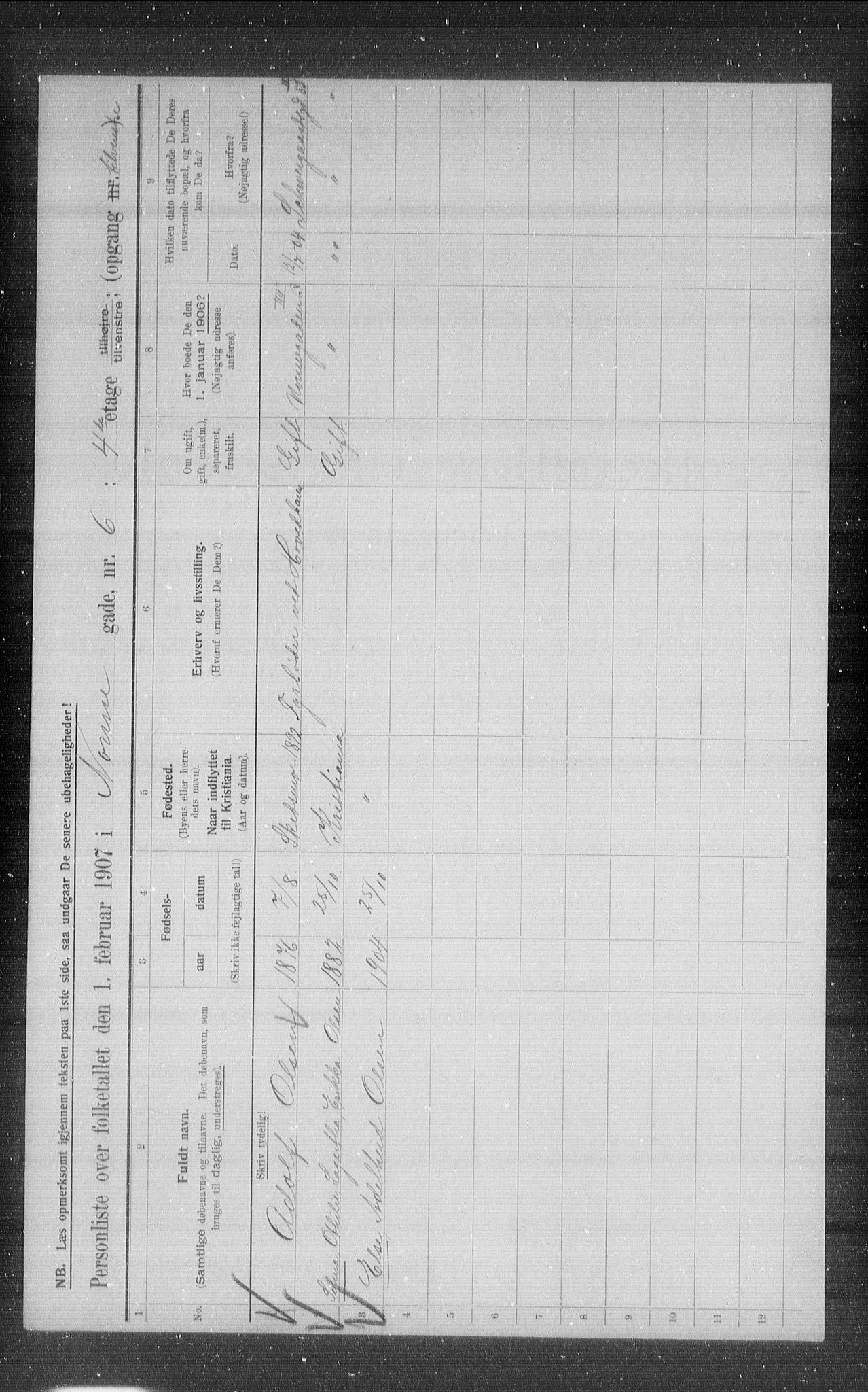 OBA, Municipal Census 1907 for Kristiania, 1907, p. 36575