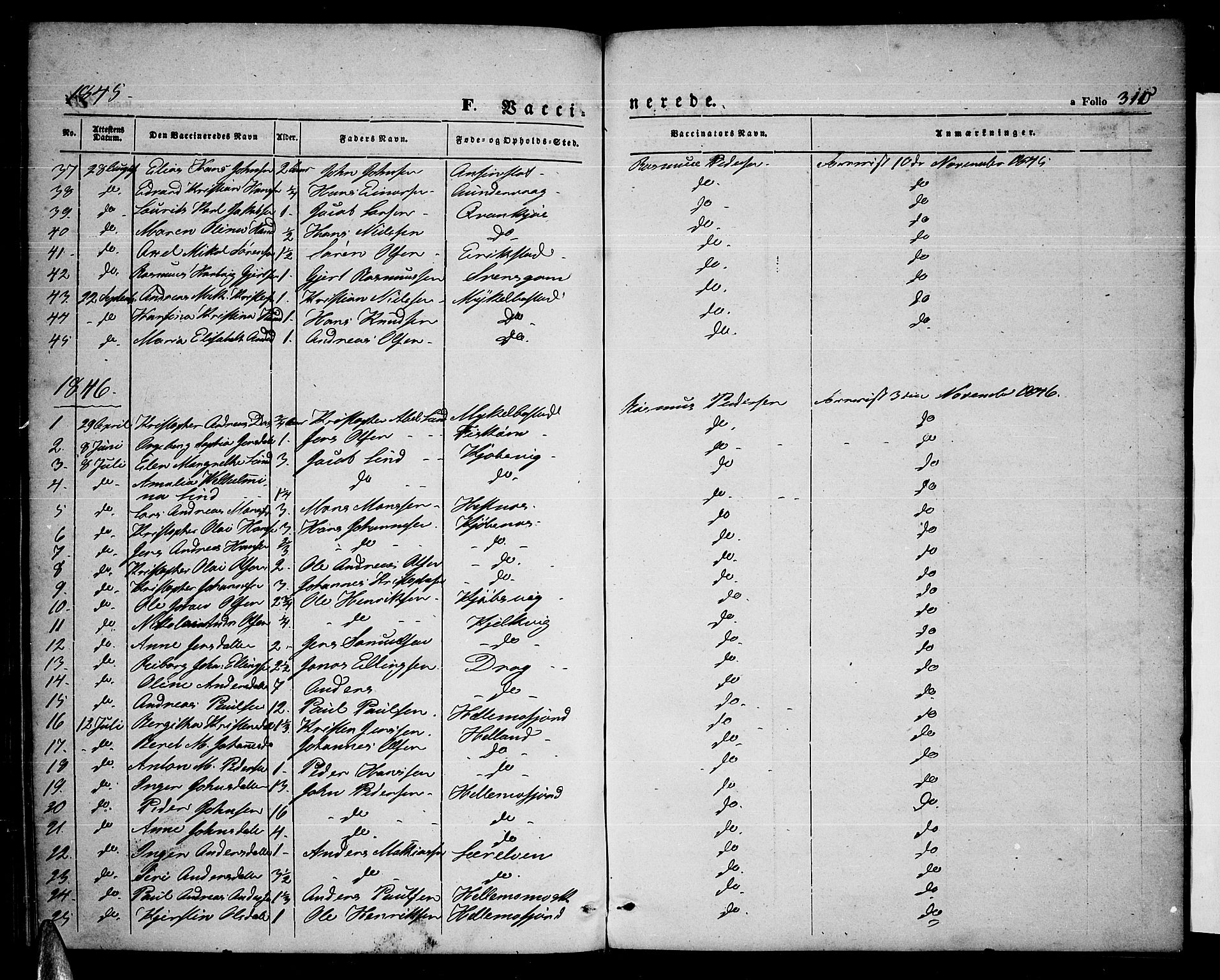 Ministerialprotokoller, klokkerbøker og fødselsregistre - Nordland, AV/SAT-A-1459/872/L1045: Parish register (copy) no. 872C01, 1840-1851, p. 310