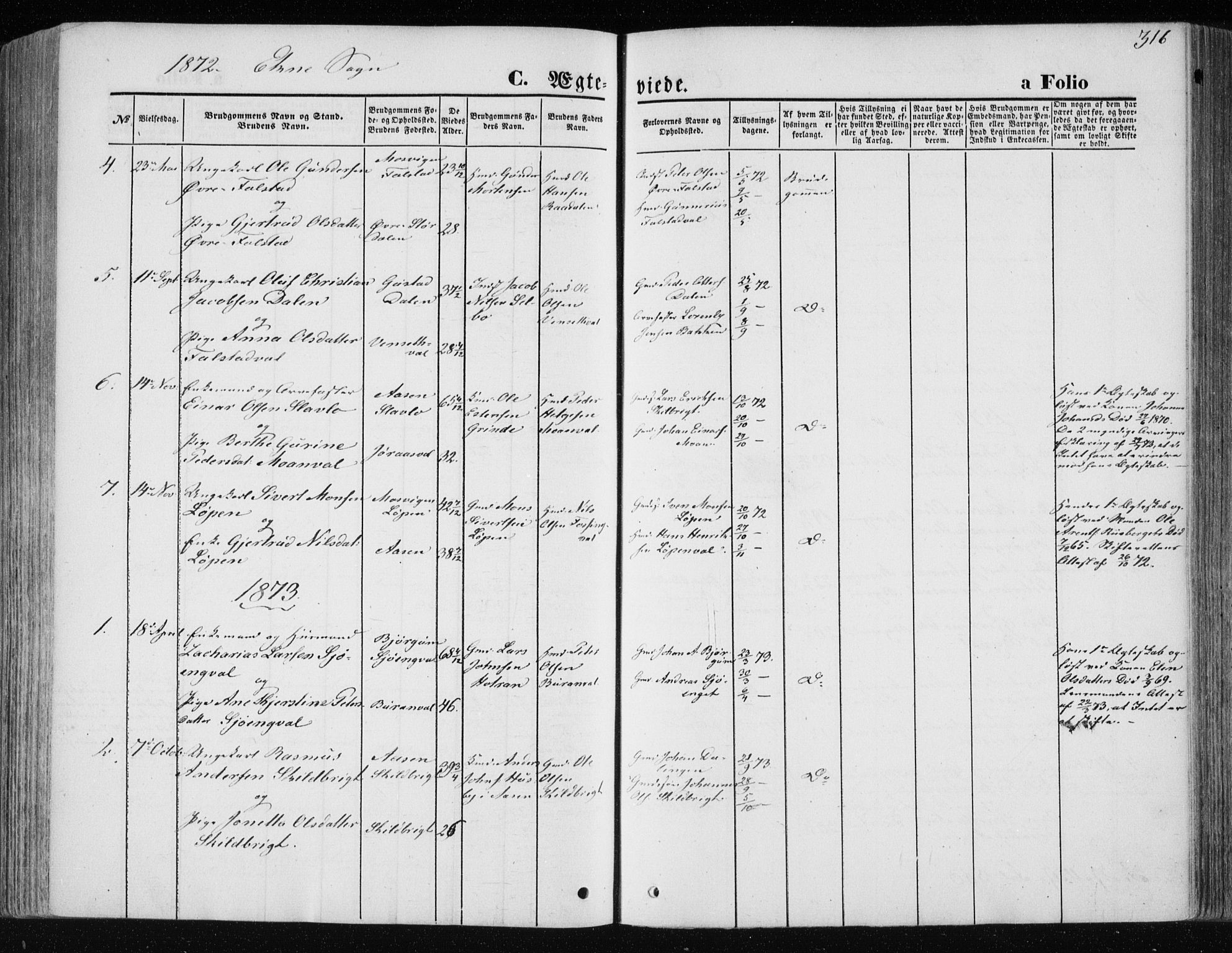 Ministerialprotokoller, klokkerbøker og fødselsregistre - Nord-Trøndelag, AV/SAT-A-1458/717/L0158: Parish register (official) no. 717A08 /2, 1863-1877, p. 316