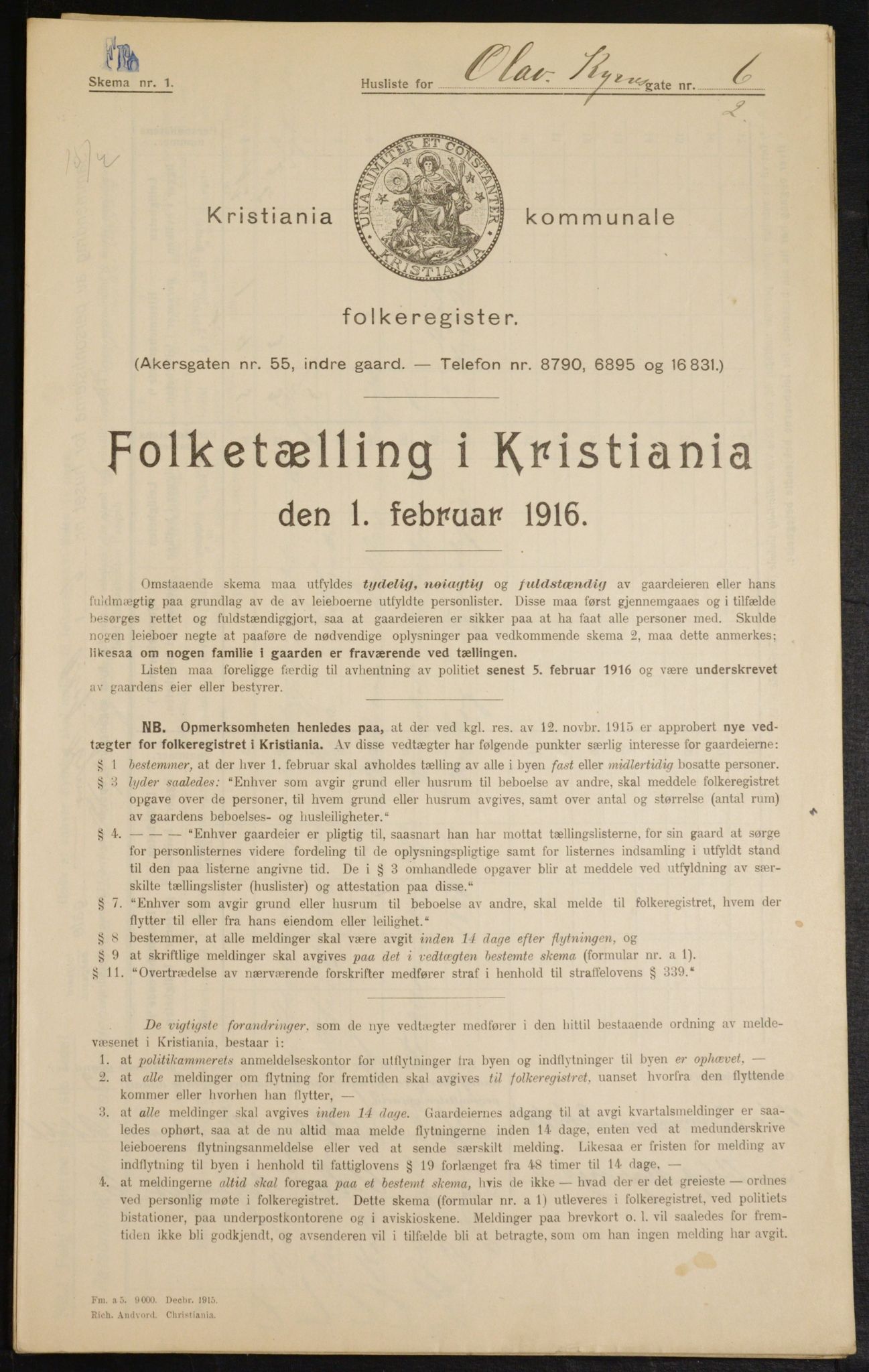 OBA, Municipal Census 1916 for Kristiania, 1916, p. 77174