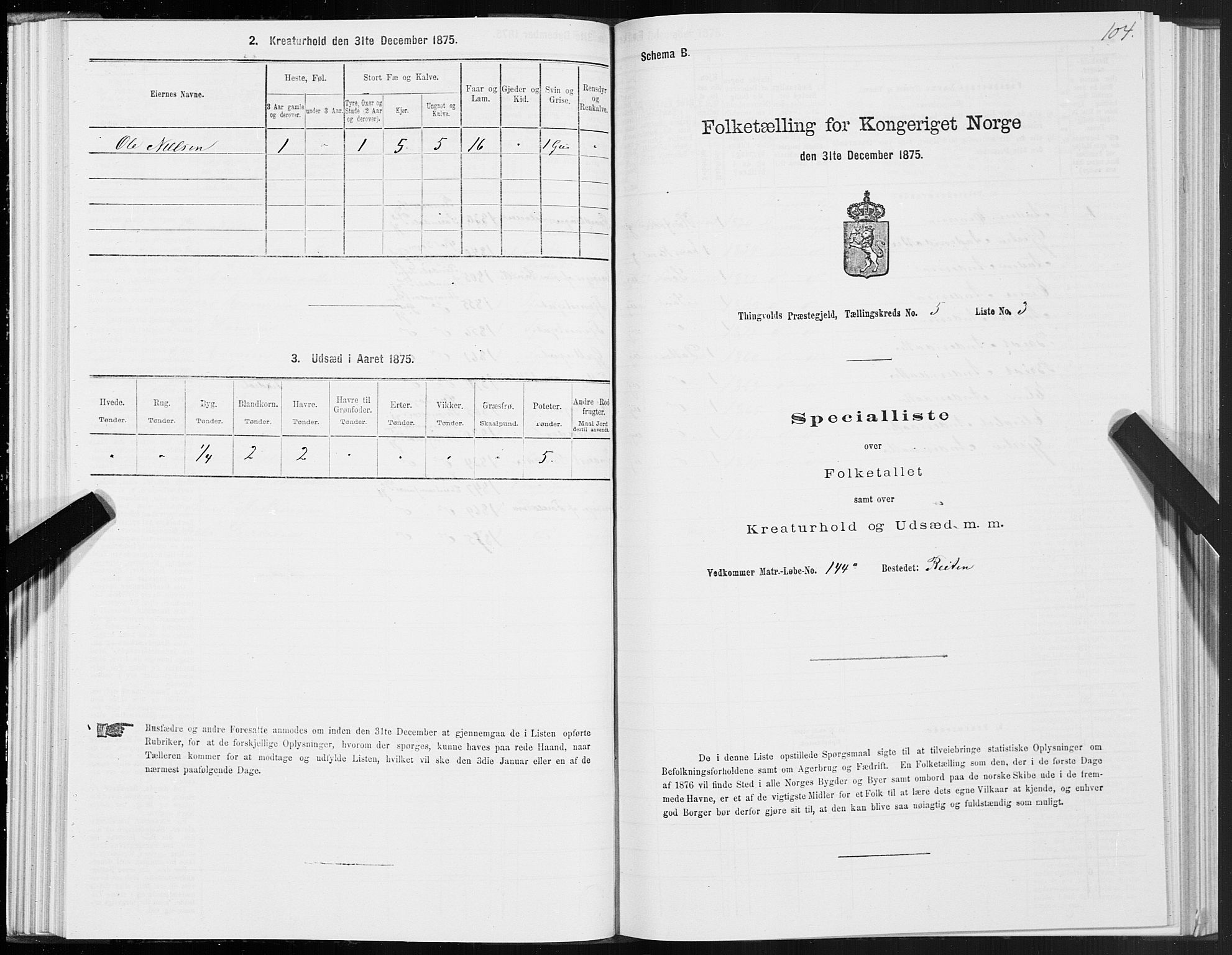 SAT, 1875 census for 1560P Tingvoll, 1875, p. 2104