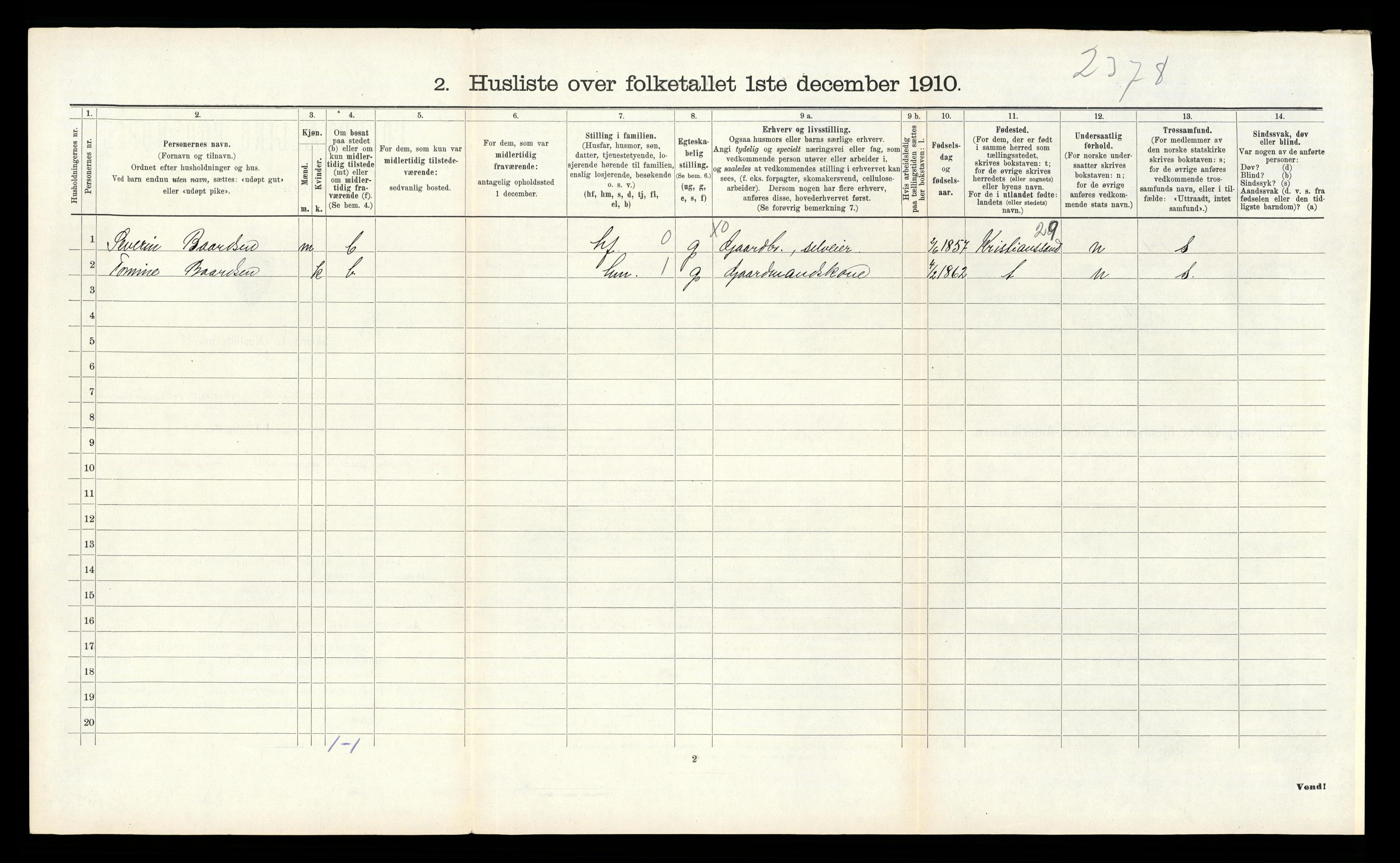 RA, 1910 census for Sør-Audnedal, 1910, p. 418