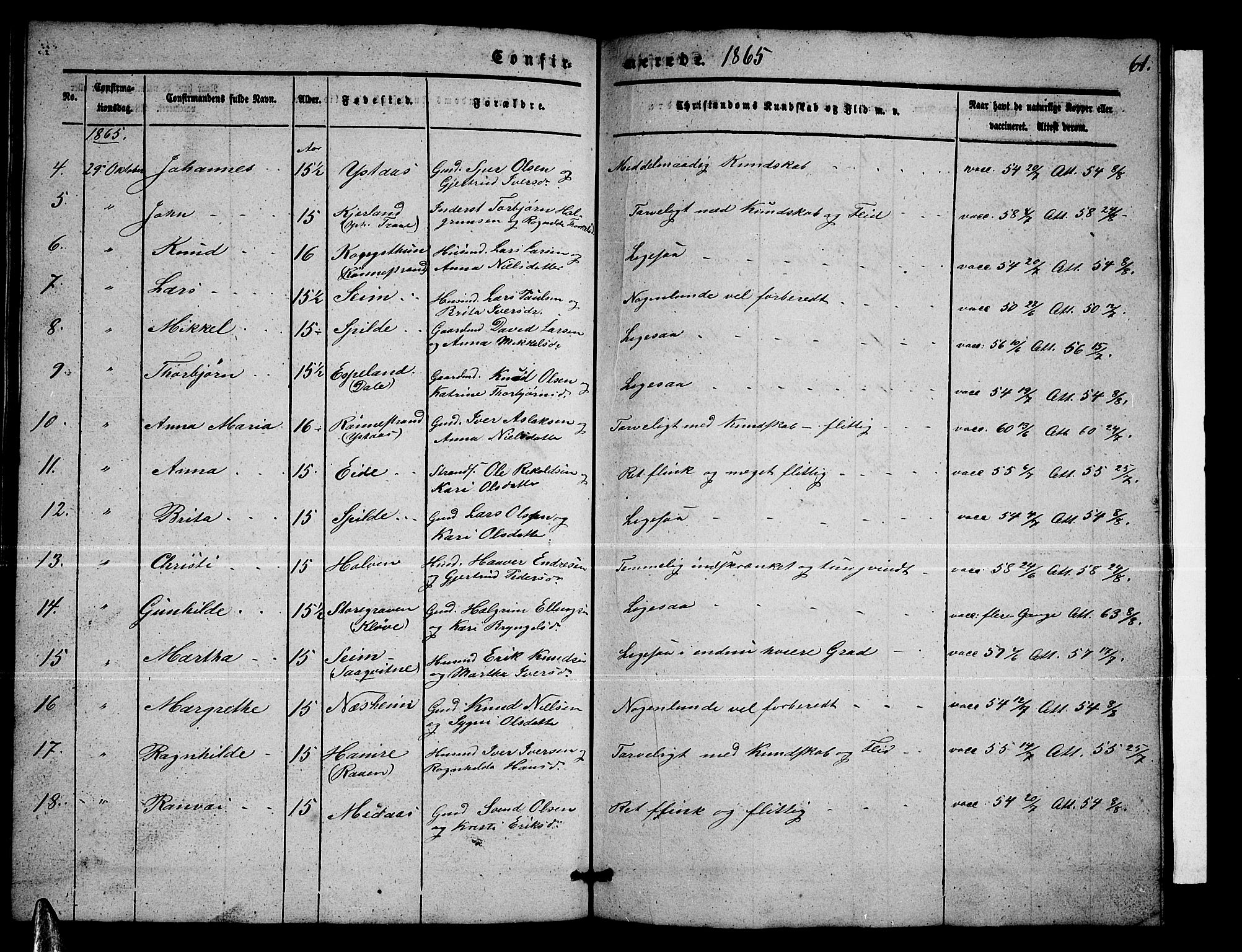 Ulvik sokneprestembete, SAB/A-78801/H/Hab: Parish register (copy) no. B 1, 1855-1868, p. 61