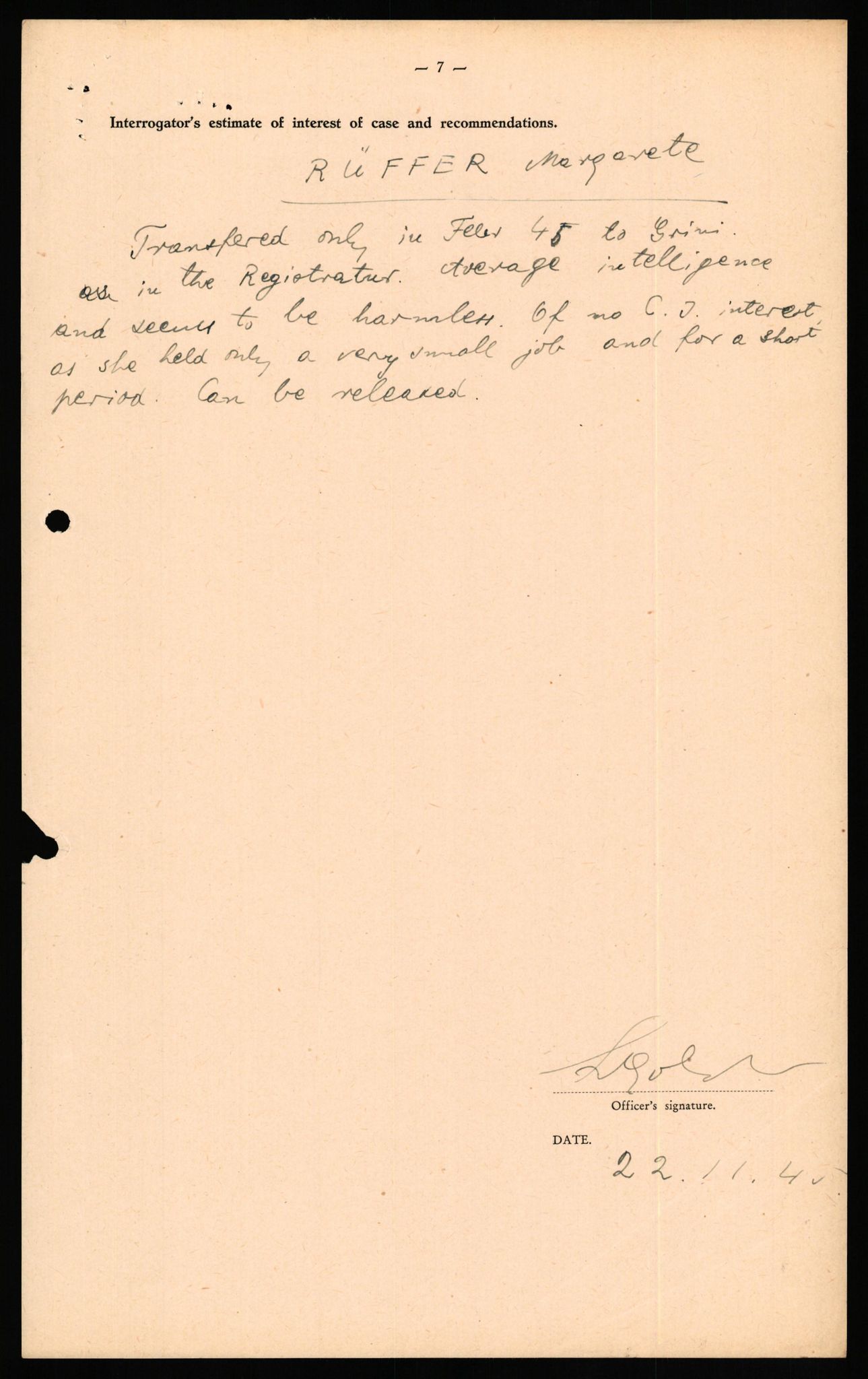 Forsvaret, Forsvarets overkommando II, AV/RA-RAFA-3915/D/Db/L0028: CI Questionaires. Tyske okkupasjonsstyrker i Norge. Tyskere., 1945-1946, p. 322