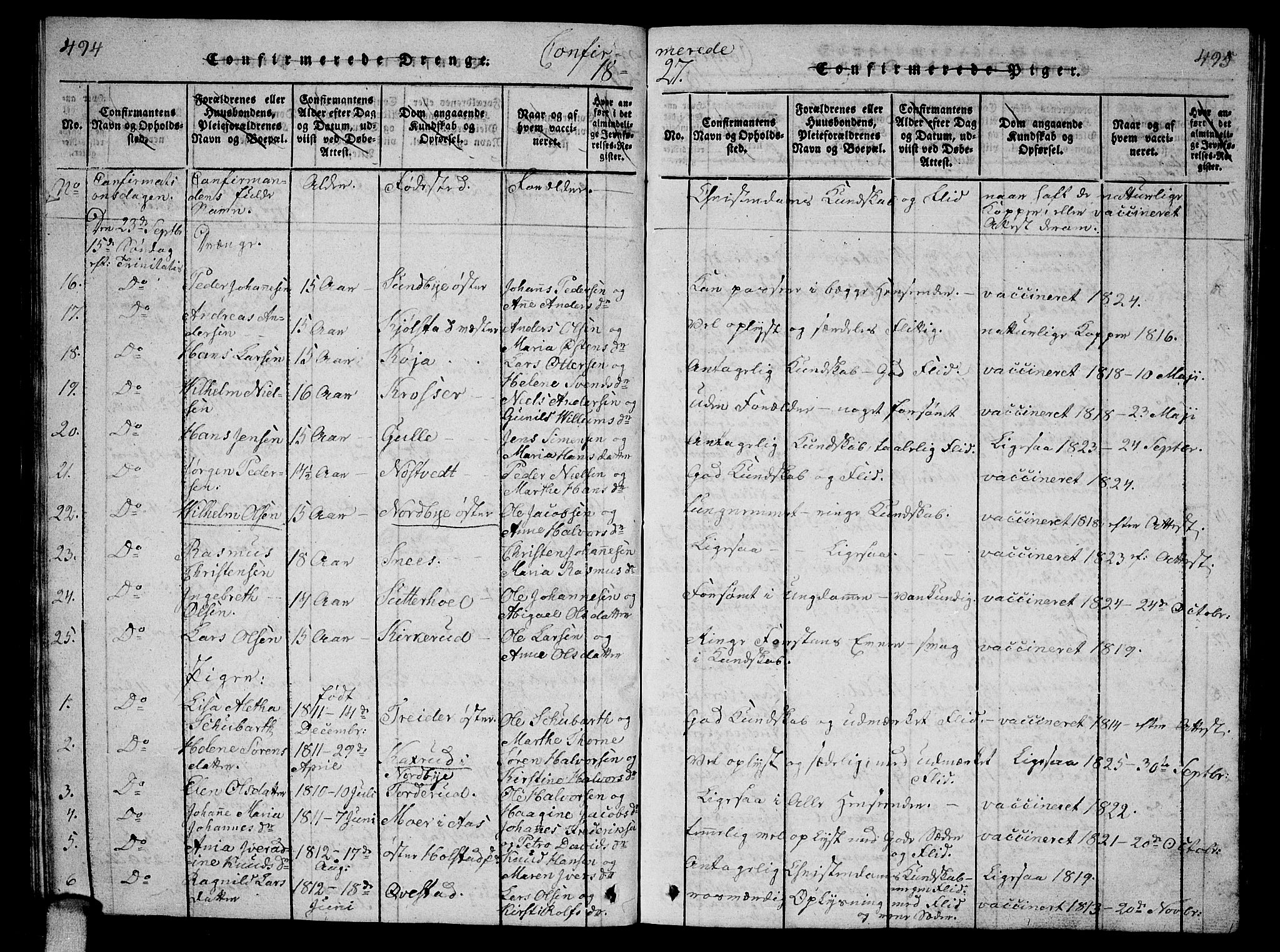 Ås prestekontor Kirkebøker, SAO/A-10894/G/Ga/L0002: Parish register (copy) no. I 2, 1820-1836, p. 494-495