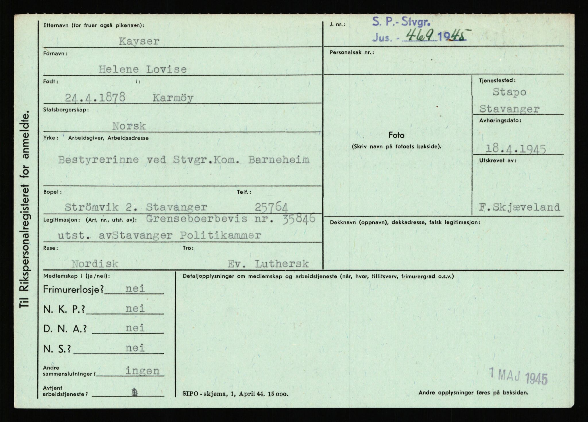 Statspolitiet - Hovedkontoret / Osloavdelingen, AV/RA-S-1329/C/Ca/L0008: Johan(nes)sen - Knoph, 1943-1945, p. 3933