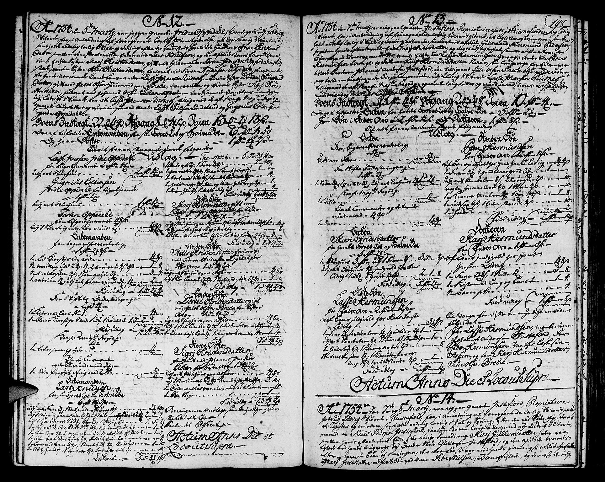 Ytre Sogn tingrett, AV/SAB-A-2601/1/H/Ha/L0007a: Skifteprotokoll, 1750-1756, p. 197b-198a