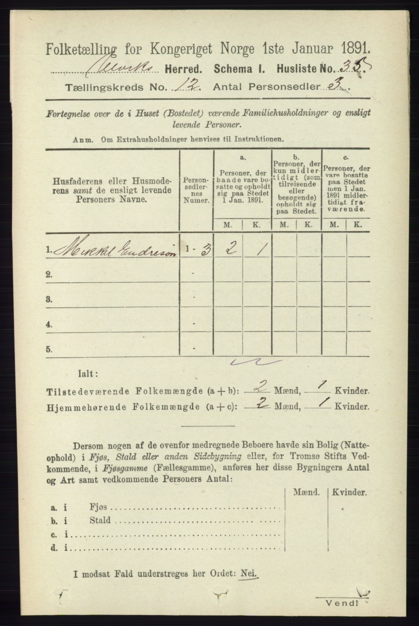 RA, 1891 census for 1233 Ulvik, 1891, p. 3637