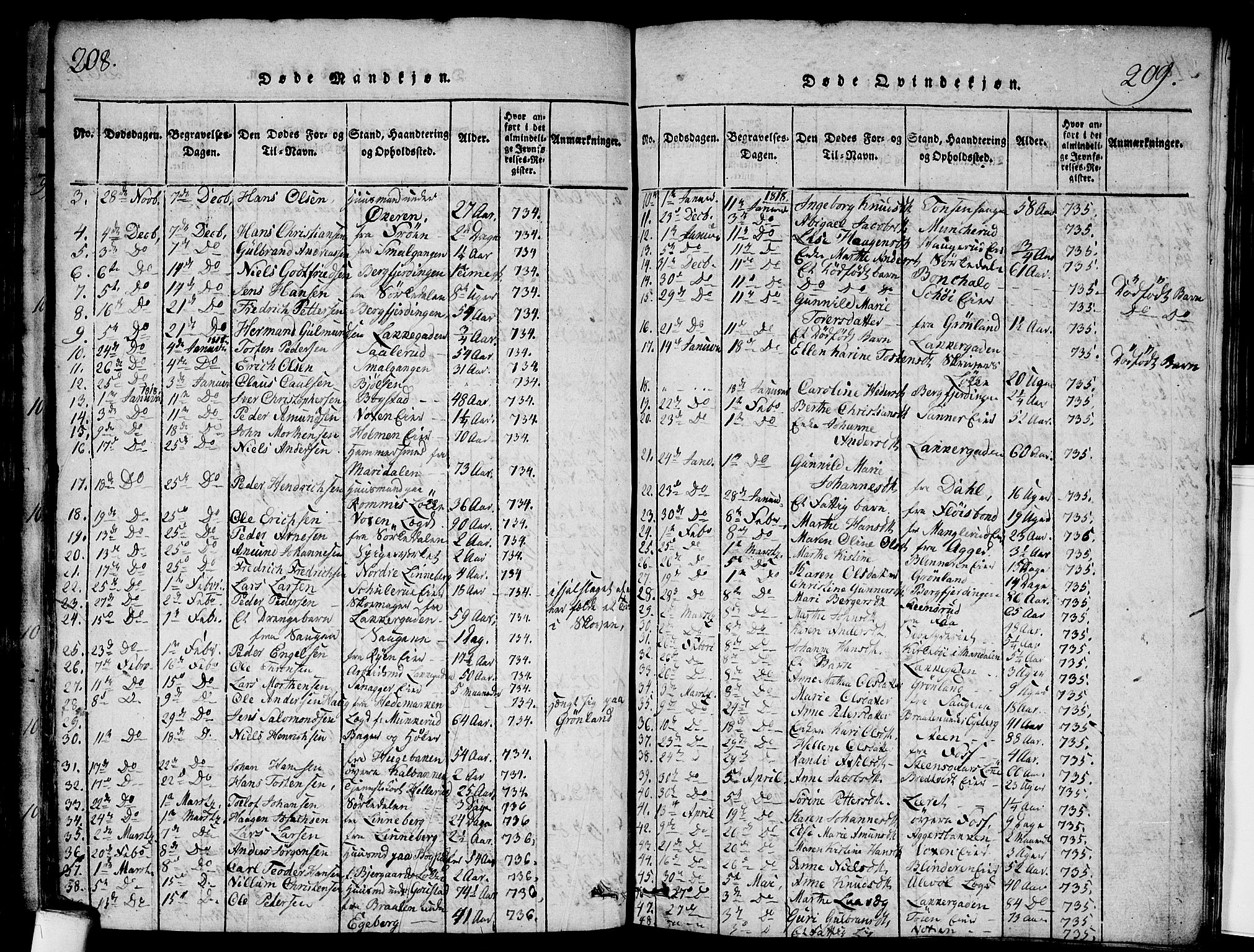 Aker prestekontor kirkebøker, AV/SAO-A-10861/G/L0002: Parish register (copy) no. 2, 1815-1819, p. 208-209