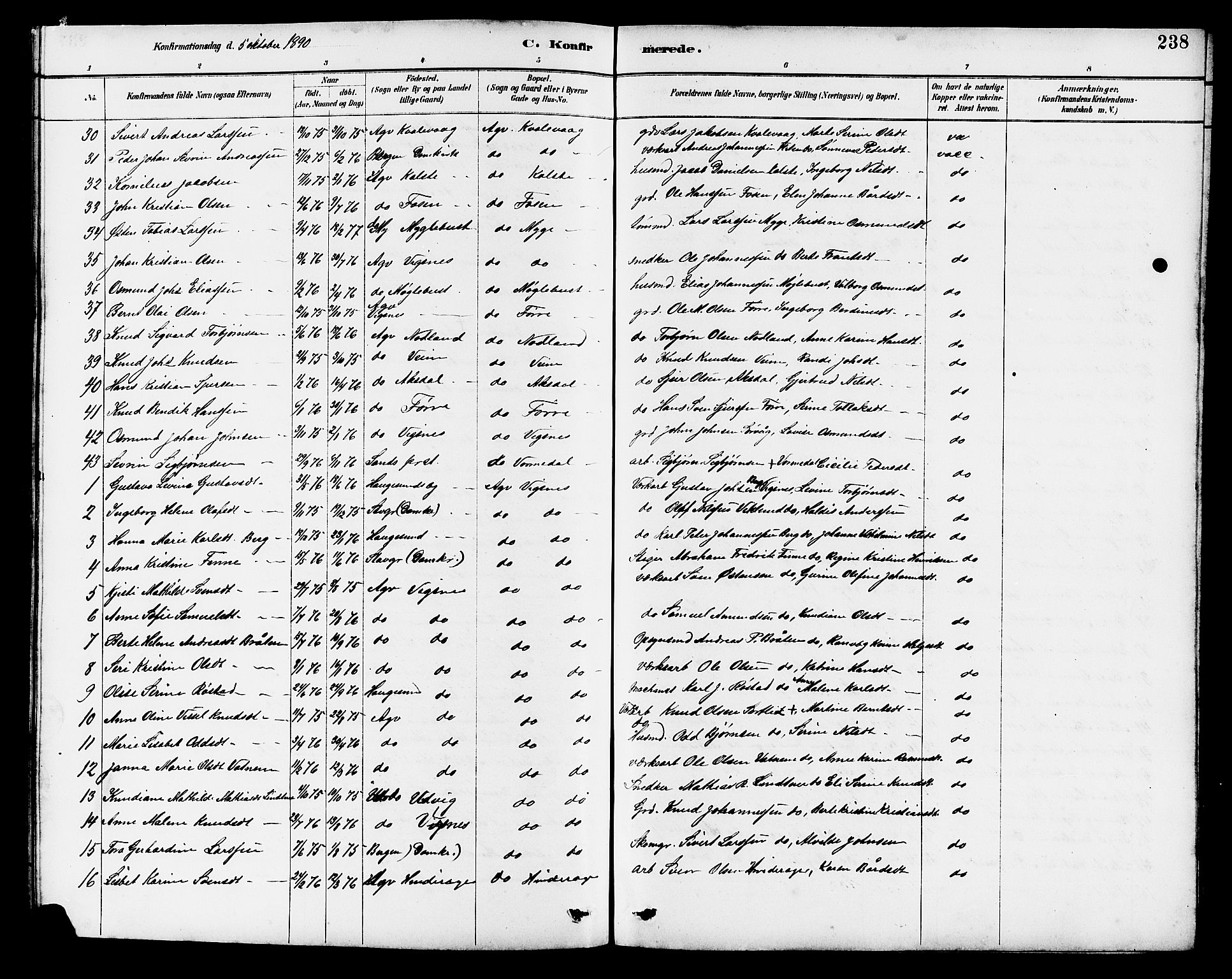 Avaldsnes sokneprestkontor, AV/SAST-A -101851/H/Ha/Hab/L0007: Parish register (copy) no. B 7, 1885-1909, p. 238