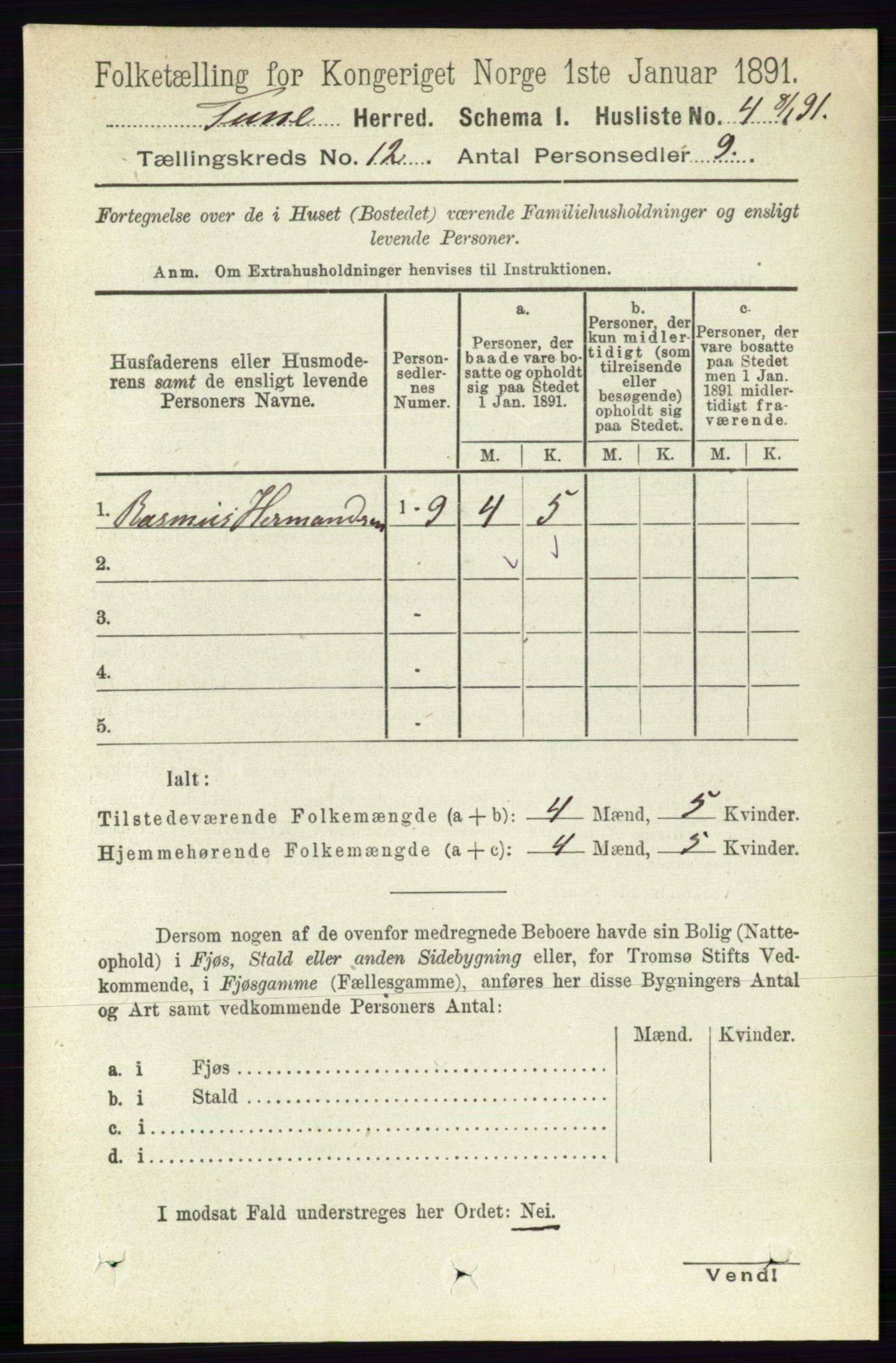 RA, 1891 census for 0130 Tune, 1891, p. 7165