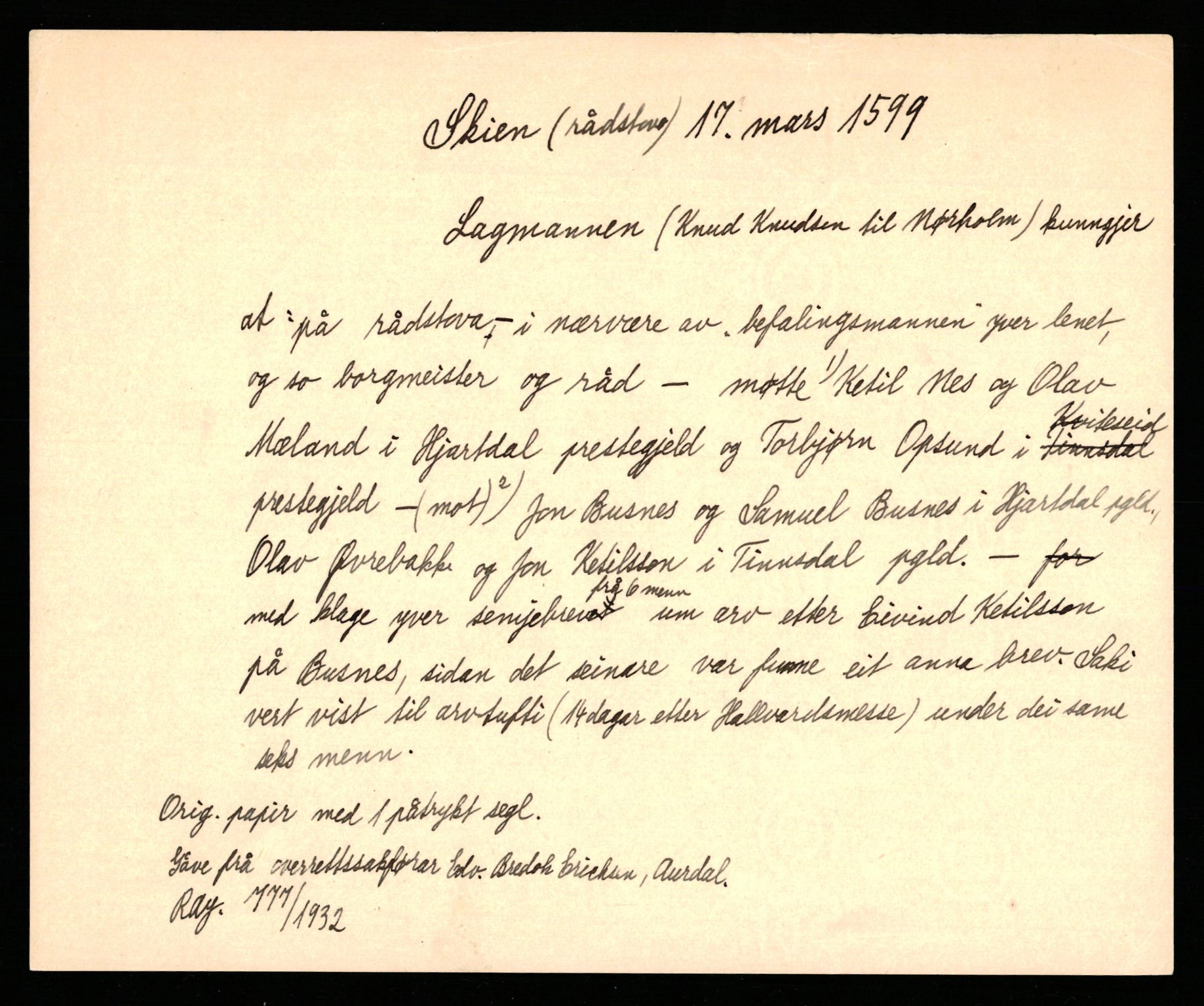 Riksarkivets diplomsamling, AV/RA-EA-5965/F35/F35b/L0004: Riksarkivets diplomer, seddelregister, 1593-1600, p. 523