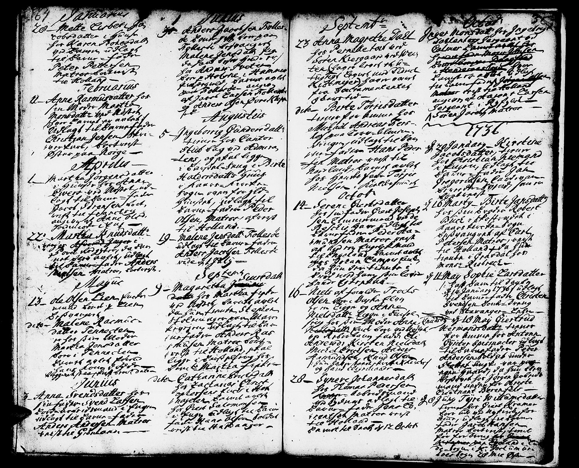 Domkirken sokneprestembete, SAB/A-74801/H/Haa/L0002: Parish register (official) no. A 2, 1733-1750, p. 364-365