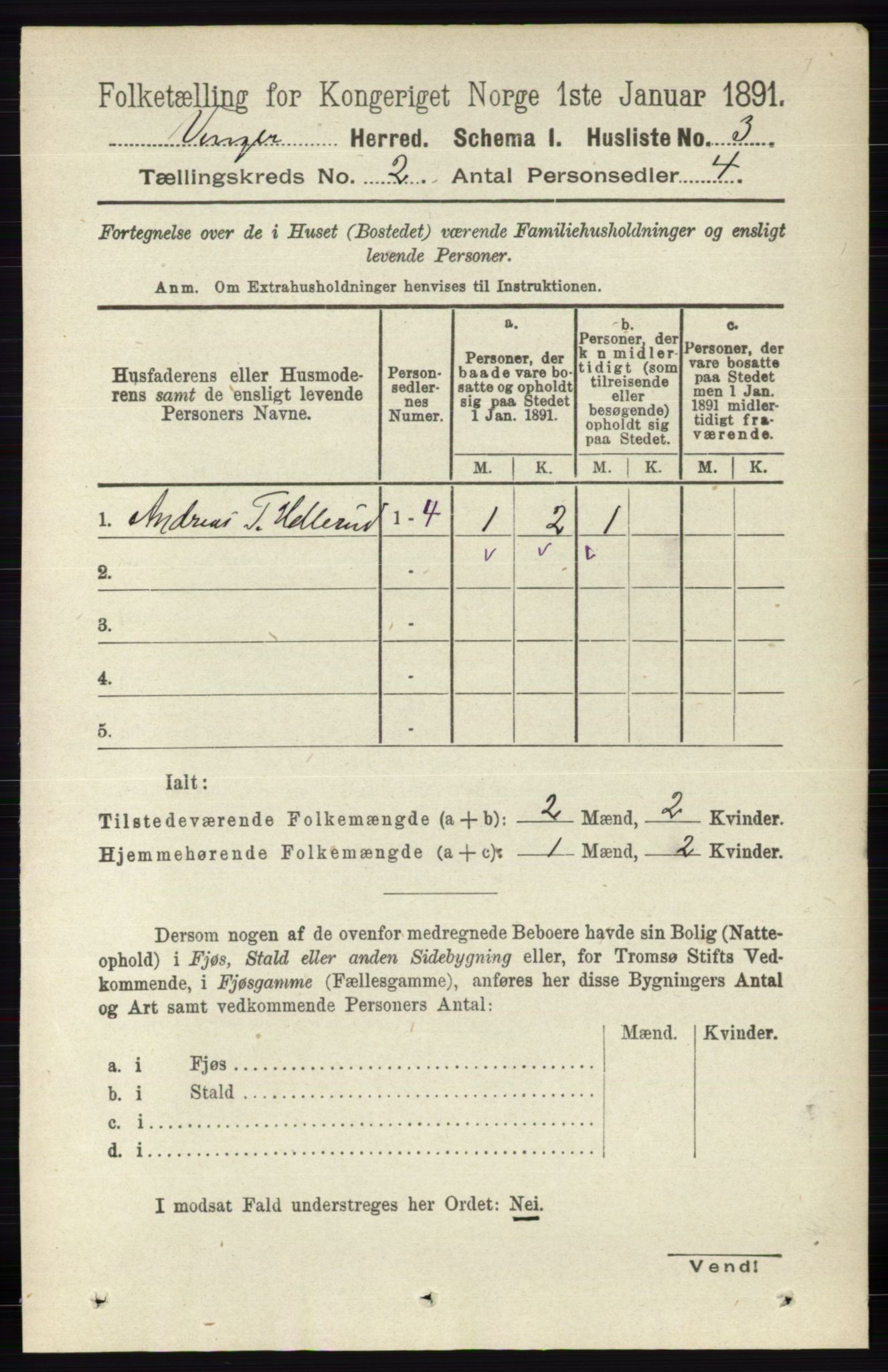 RA, 1891 census for 0421 Vinger, 1891, p. 400