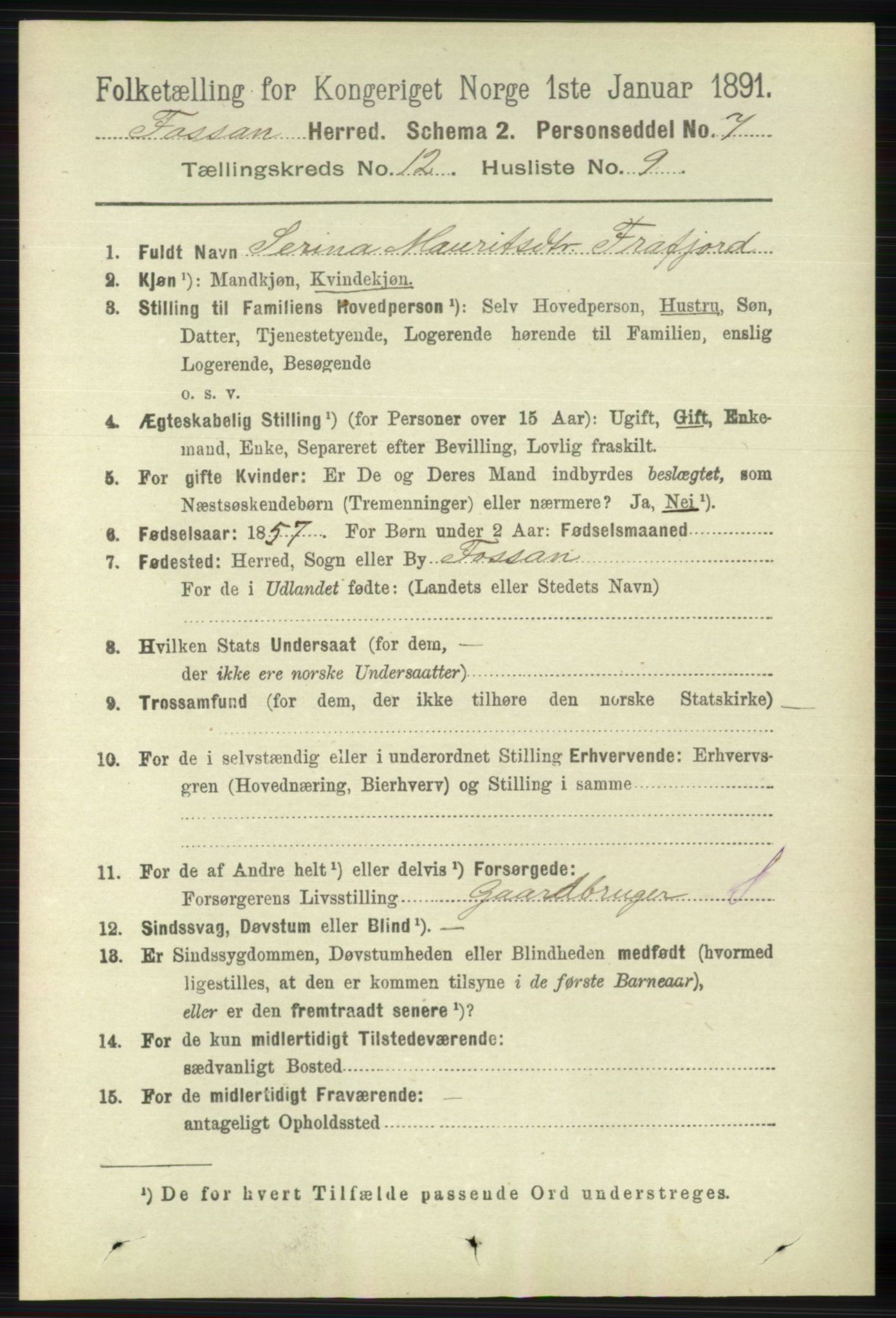 RA, 1891 census for 1129 Forsand, 1891, p. 2004