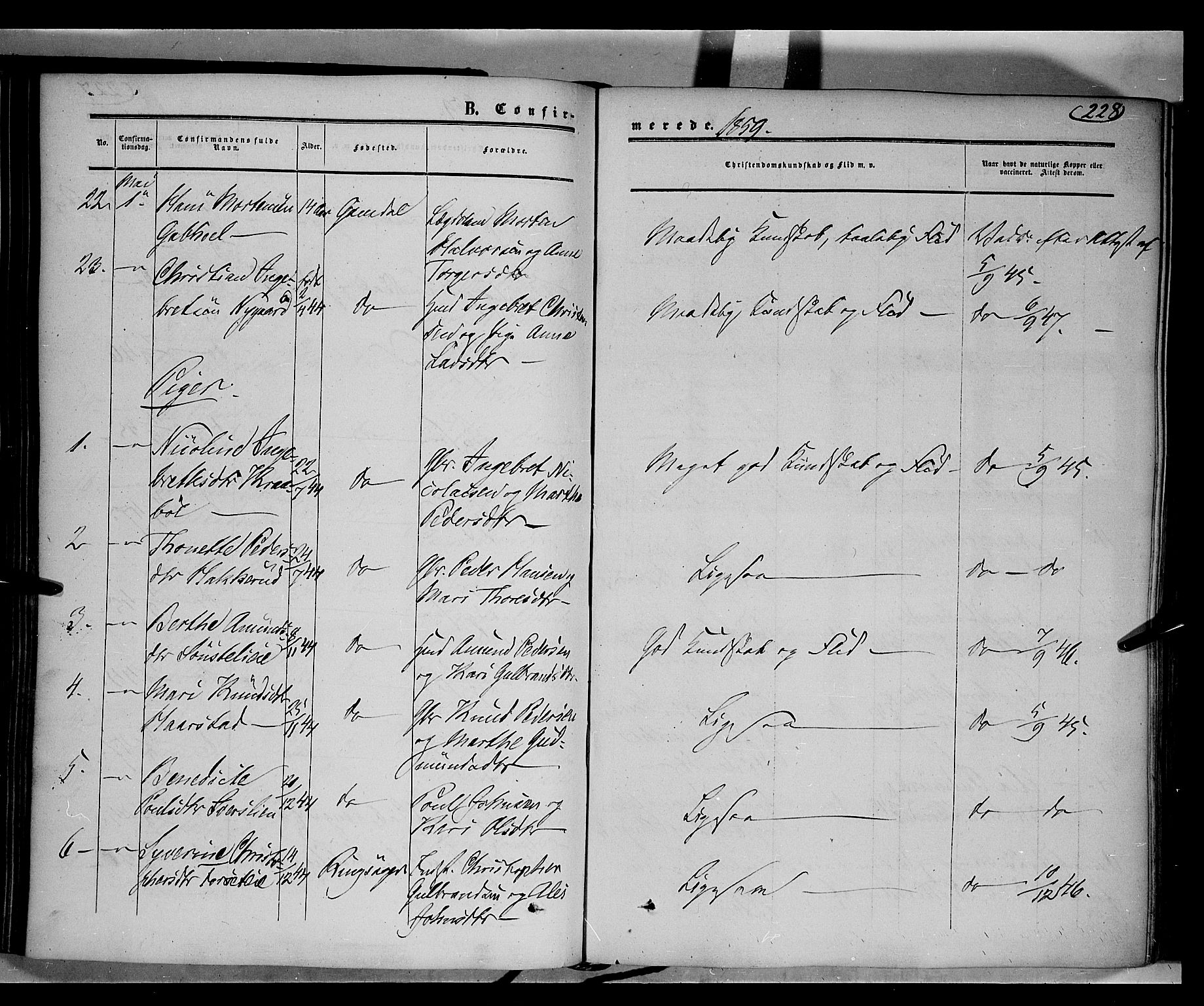 Gausdal prestekontor, AV/SAH-PREST-090/H/Ha/Haa/L0008: Parish register (official) no. 8, 1850-1861, p. 228