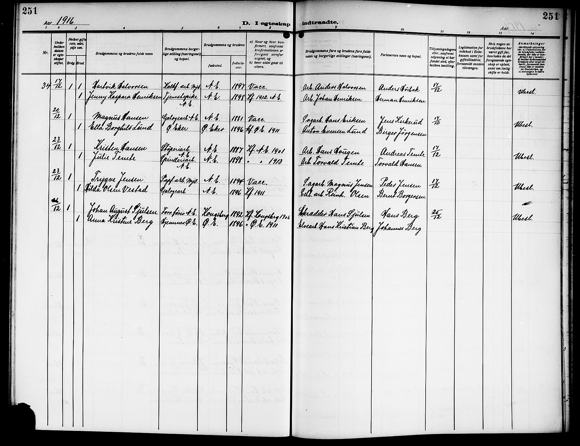 Nedre Eiker kirkebøker, SAKO/A-612/G/Ga/L0005: Parish register (copy) no. 5, 1913-1921, p. 251