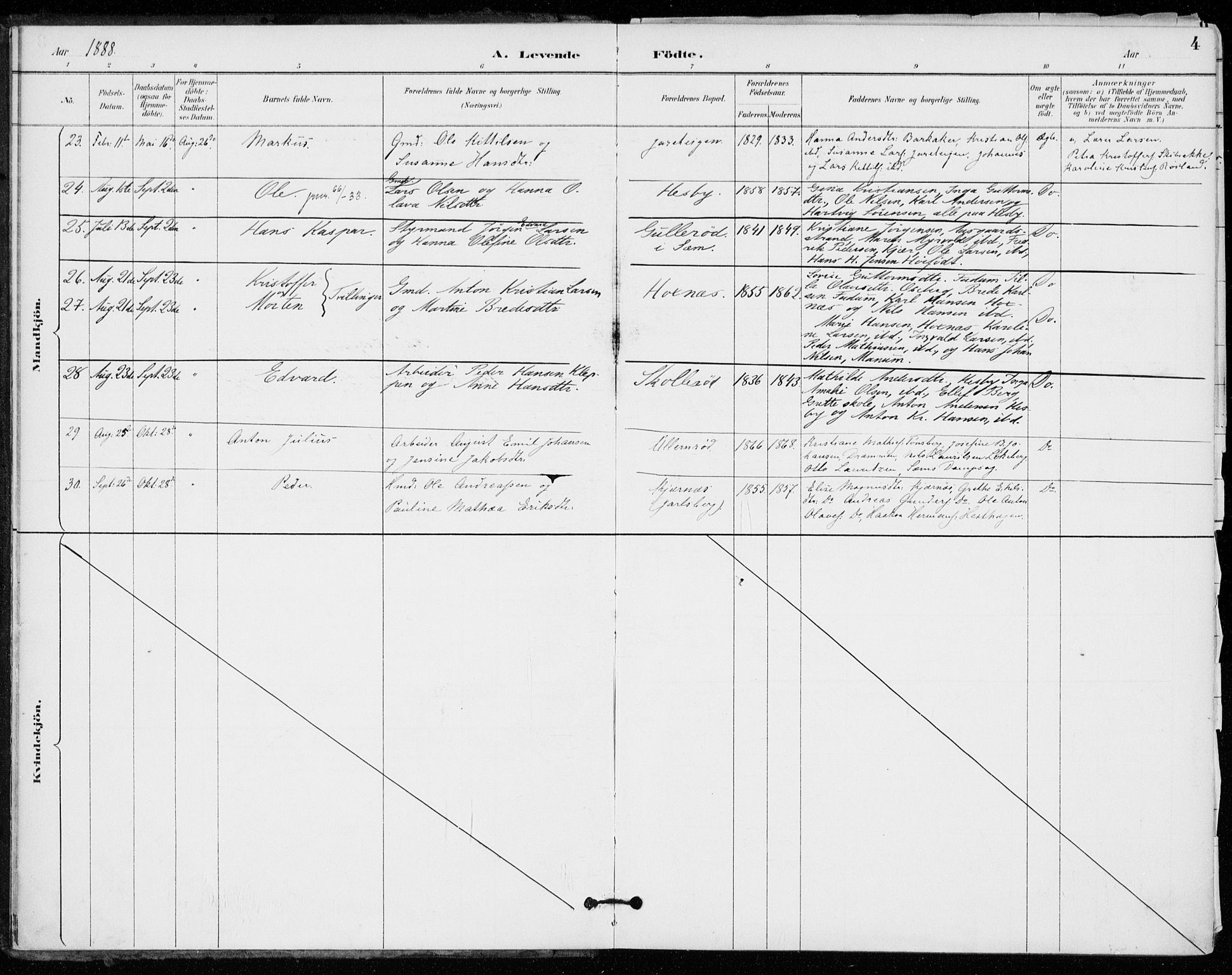 Sem kirkebøker, AV/SAKO-A-5/F/Fa/L0011: Parish register (official) no. I 11, 1888-1904, p. 4