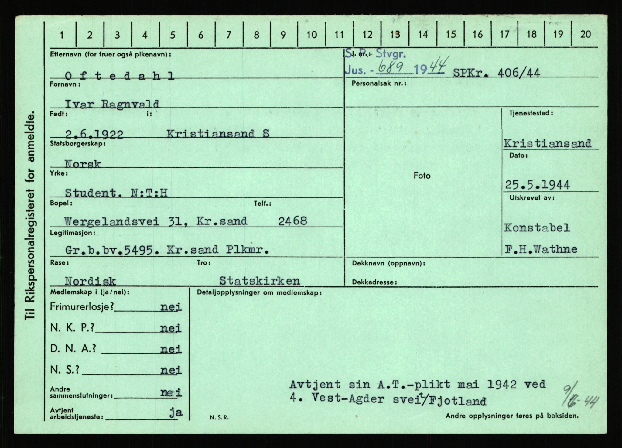 Statspolitiet - Hovedkontoret / Osloavdelingen, AV/RA-S-1329/C/Ca/L0012: Oanæs - Quistgaard	, 1943-1945, p. 122