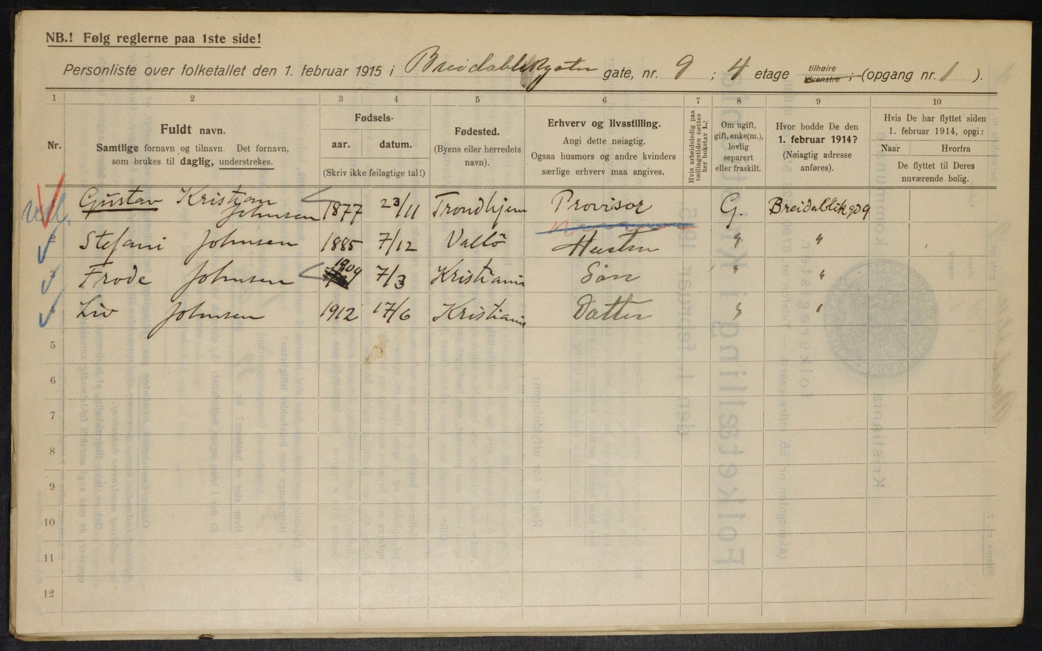 OBA, Municipal Census 1915 for Kristiania, 1915, p. 8019