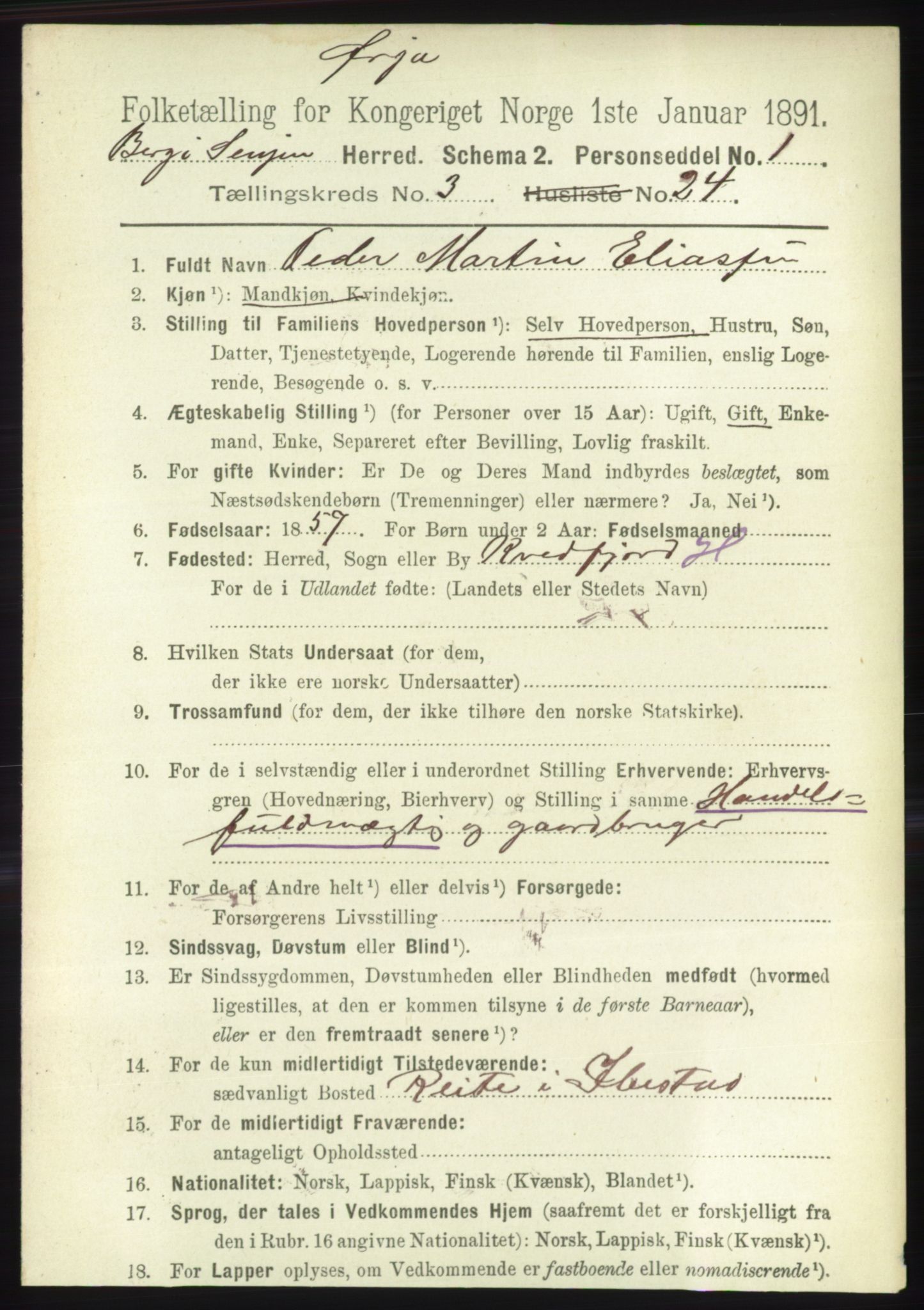 RA, 1891 census for 1929 Berg, 1891, p. 1526