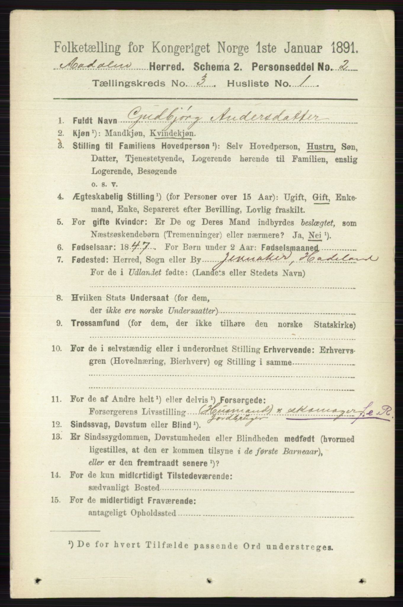 RA, 1891 census for 0614 Ådal, 1891, p. 1029