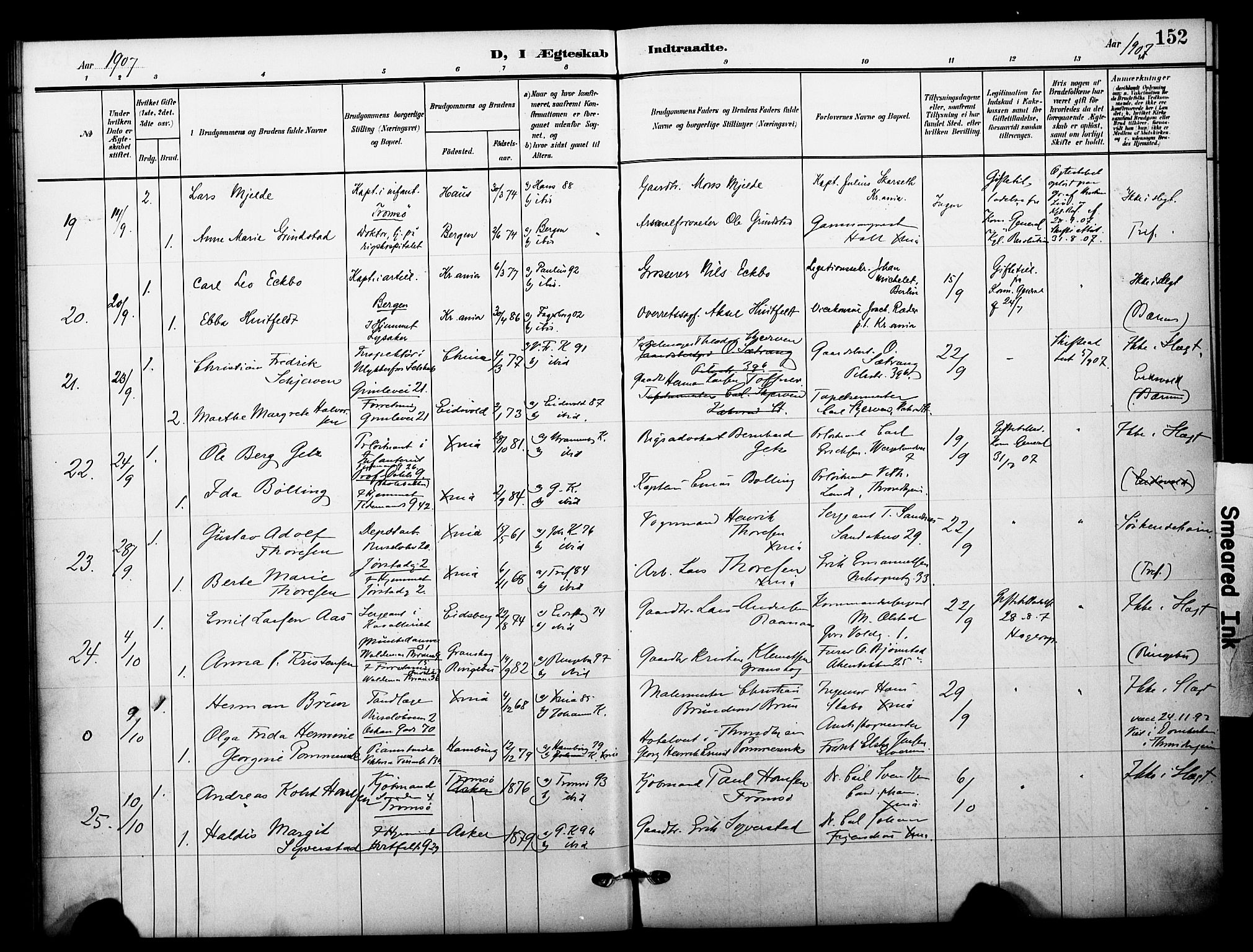Garnisonsmenigheten Kirkebøker, SAO/A-10846/F/Fa/L0014: Parish register (official) no. 14, 1905-1914, p. 152
