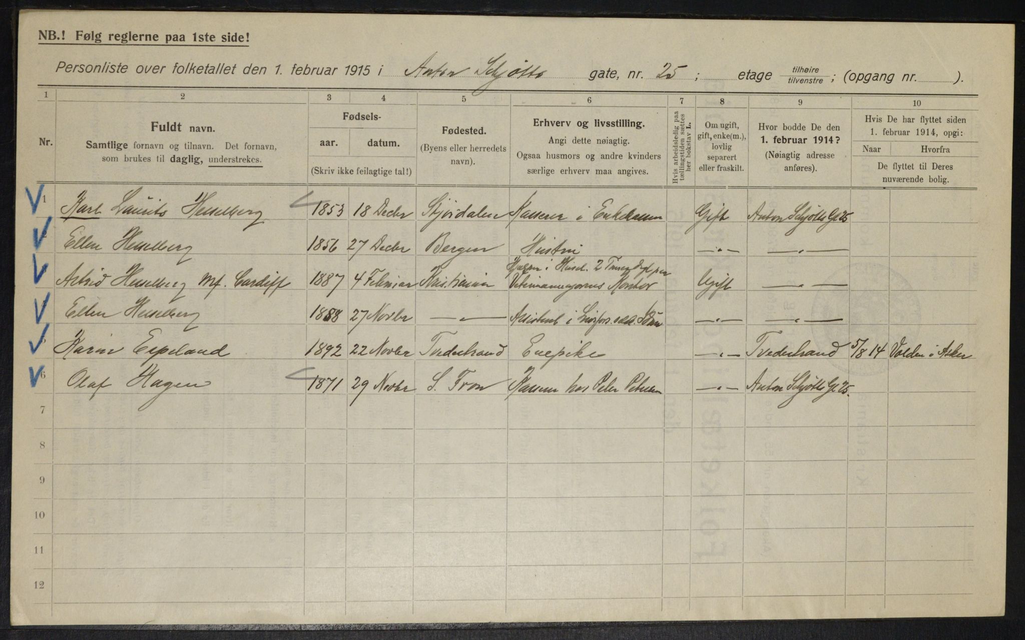 OBA, Municipal Census 1915 for Kristiania, 1915, p. 1371