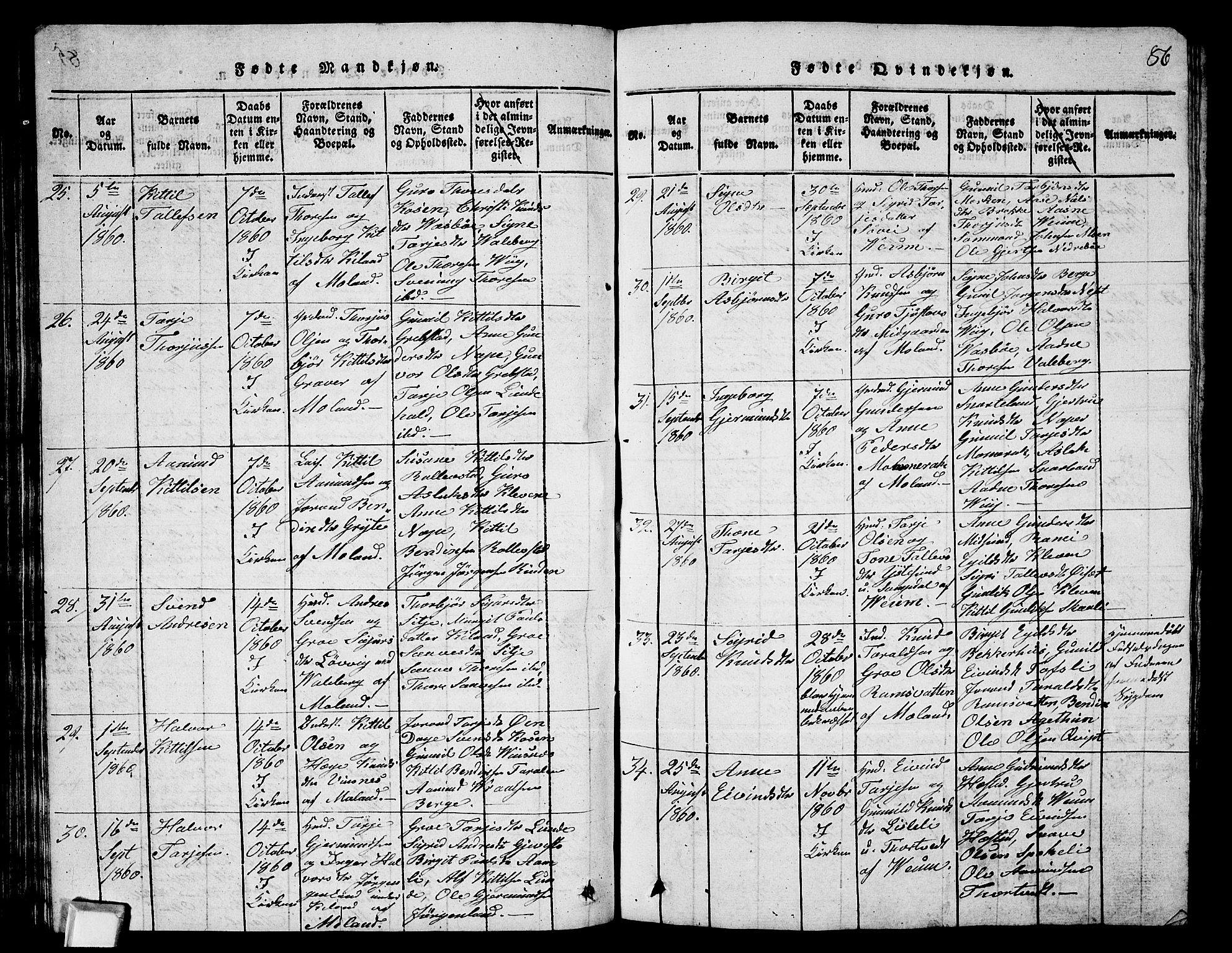 Fyresdal kirkebøker, SAKO/A-263/G/Ga/L0003: Parish register (copy) no. I 3, 1815-1863, p. 86