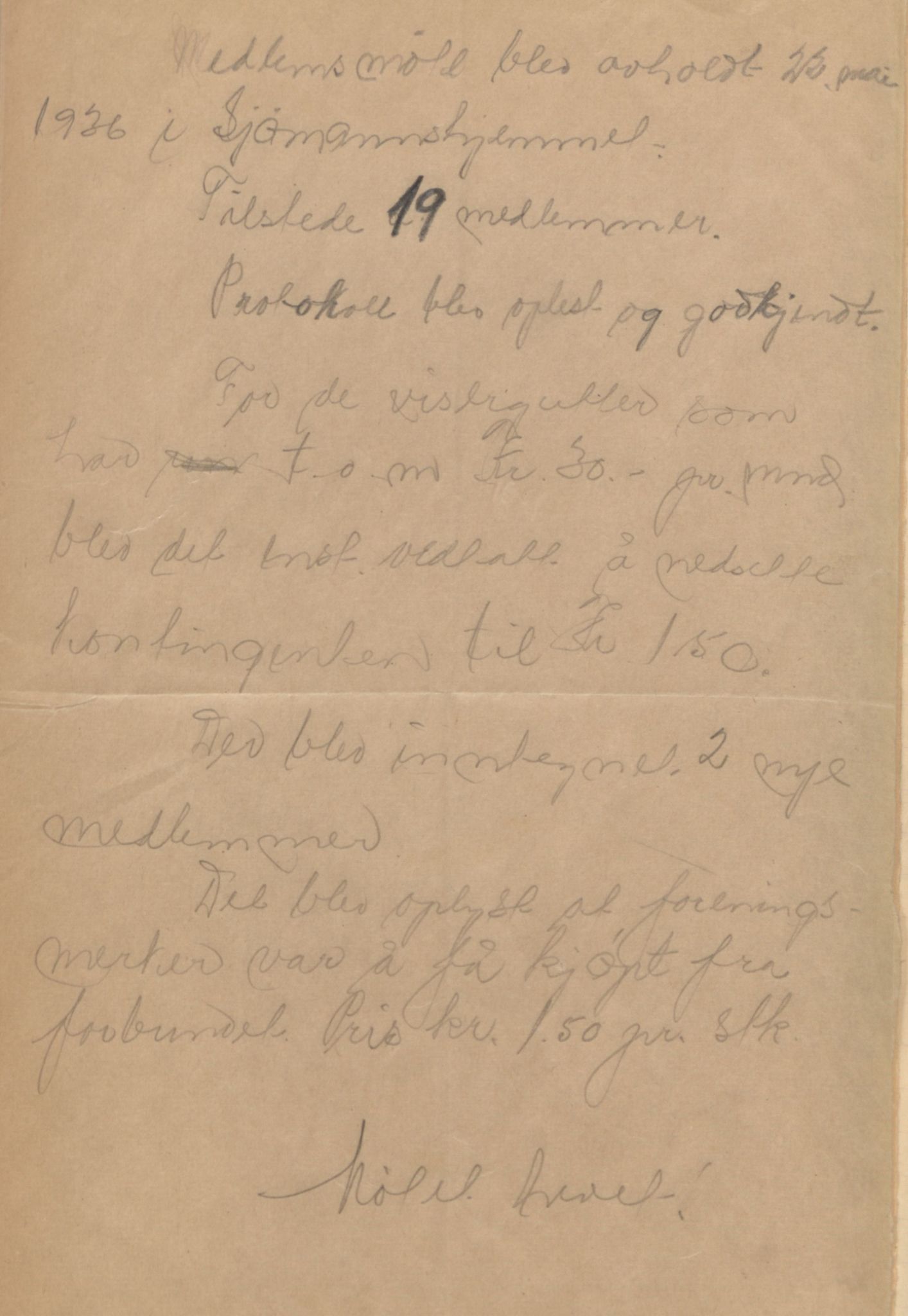 Kragerø handel og kontor, avdeling 167 av Handel og kontor, AAT/AAT-815024/A/L0001: Møtebok for Kragerø handelfunksjonærers forening, 1936