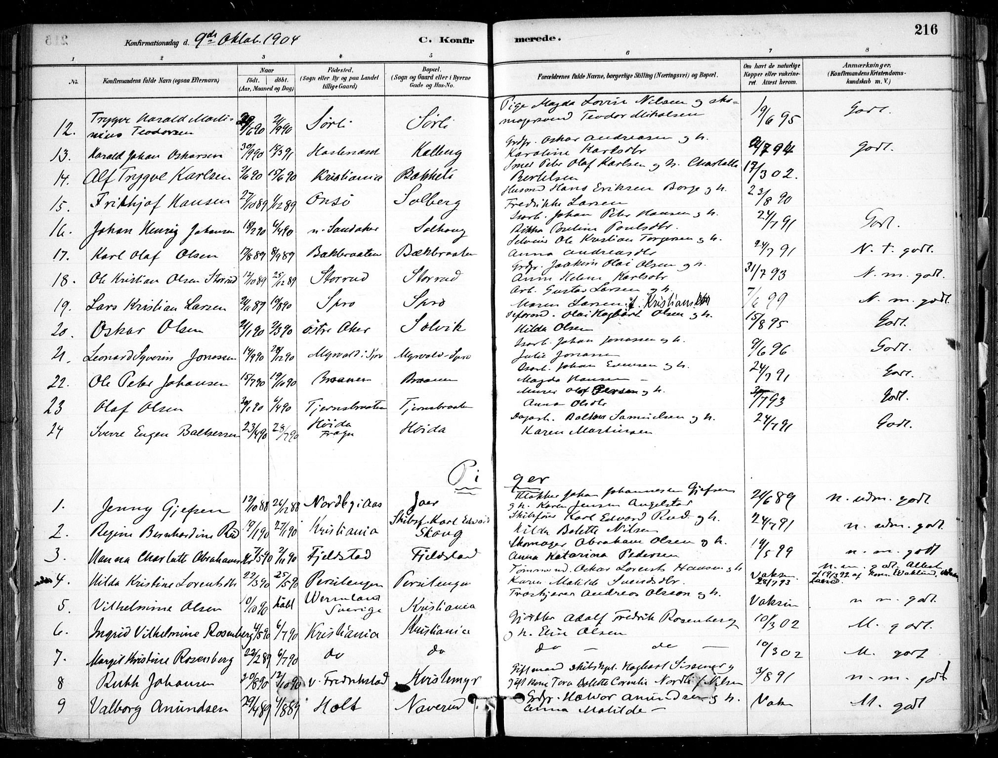 Nesodden prestekontor Kirkebøker, SAO/A-10013/F/Fa/L0009: Parish register (official) no. I 9, 1880-1915, p. 216
