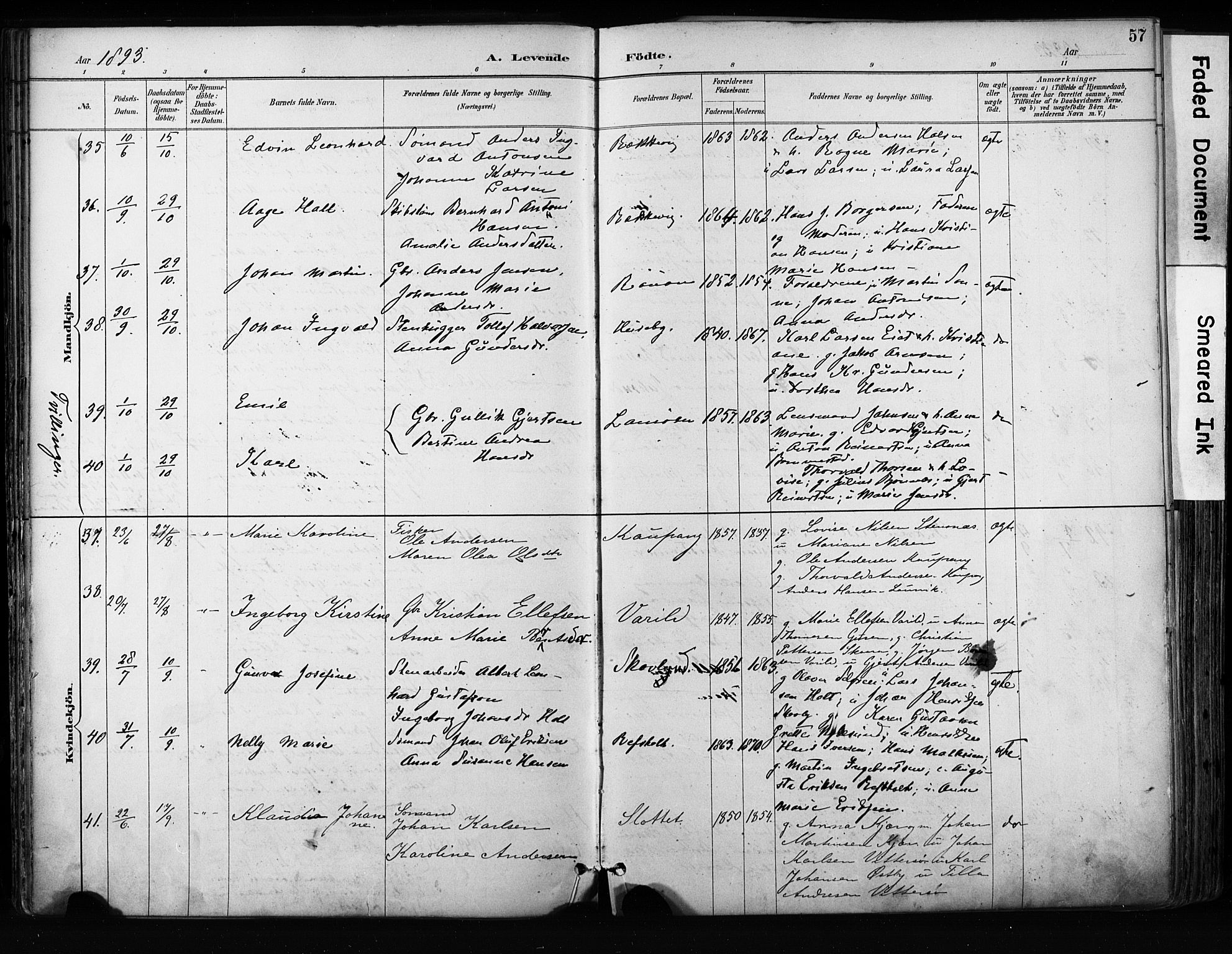 Tjølling kirkebøker, SAKO/A-60/F/Fa/L0009: Parish register (official) no. 9, 1887-1905, p. 57
