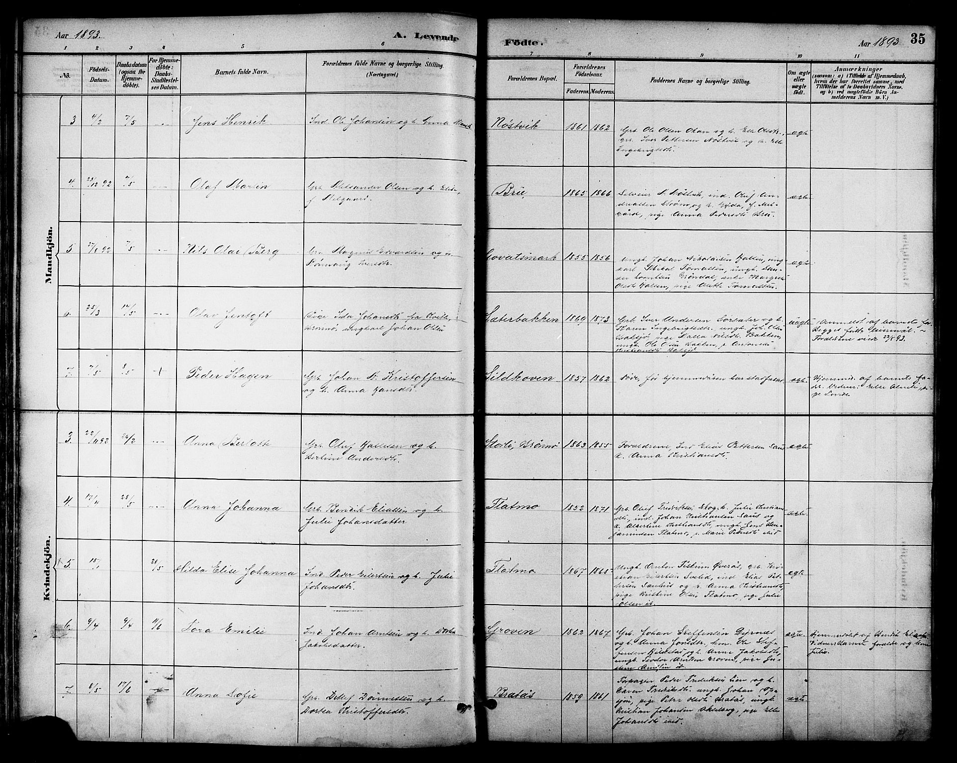 Ministerialprotokoller, klokkerbøker og fødselsregistre - Nordland, AV/SAT-A-1459/814/L0230: Parish register (copy) no. 814C03, 1884-1911, p. 35