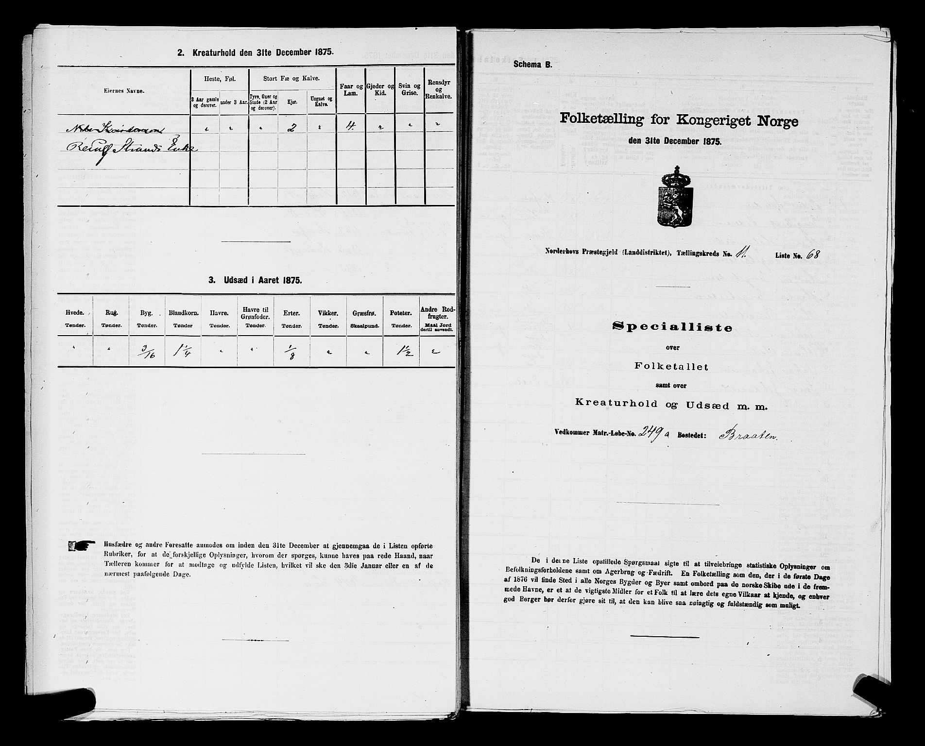 SAKO, 1875 census for 0613L Norderhov/Norderhov, Haug og Lunder, 1875, p. 2239